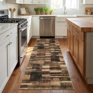 Garvee Washable Area Rugs 9×12 Living Room Rug Tartan Plaid Non Slip Soft Bedroom Rugs Farmhouse Low Pile Foldable Large Rug Stain Resistant Carpet for Nursery Dining Room Classroom, Beige(Brown)