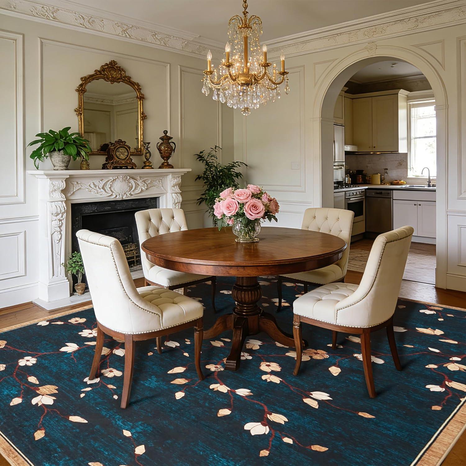 image:imageGarvee 9x12 Area Rug for Living Room Vintage Floral Rug Washable Non Slip amp Low Pile Carpet for Living Room Bedroom Dining Room GreyBlue