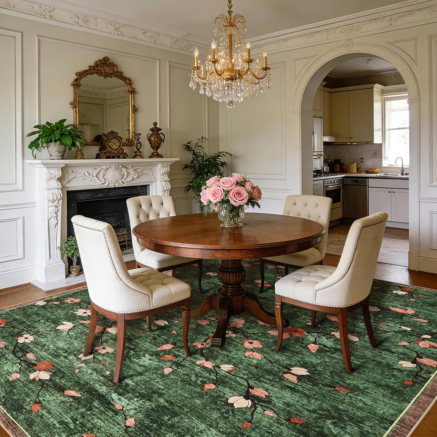 image:imageGarvee 9x12 Area Rug for Living Room Vintage Floral Rug Washable Non Slip amp Low Pile Carpet for Living Room Bedroom Dining Room GreyDark Green