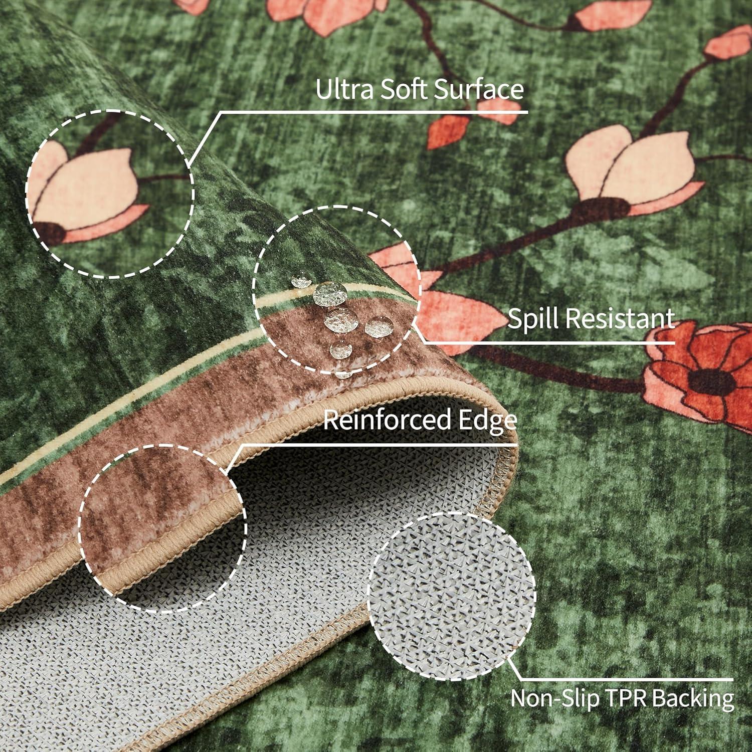 image:imageGarvee 9x12 Area Rug for Living Room Vintage Floral Rug Washable Non Slip amp Low Pile Carpet for Living Room Bedroom Dining Room GreyDark Green