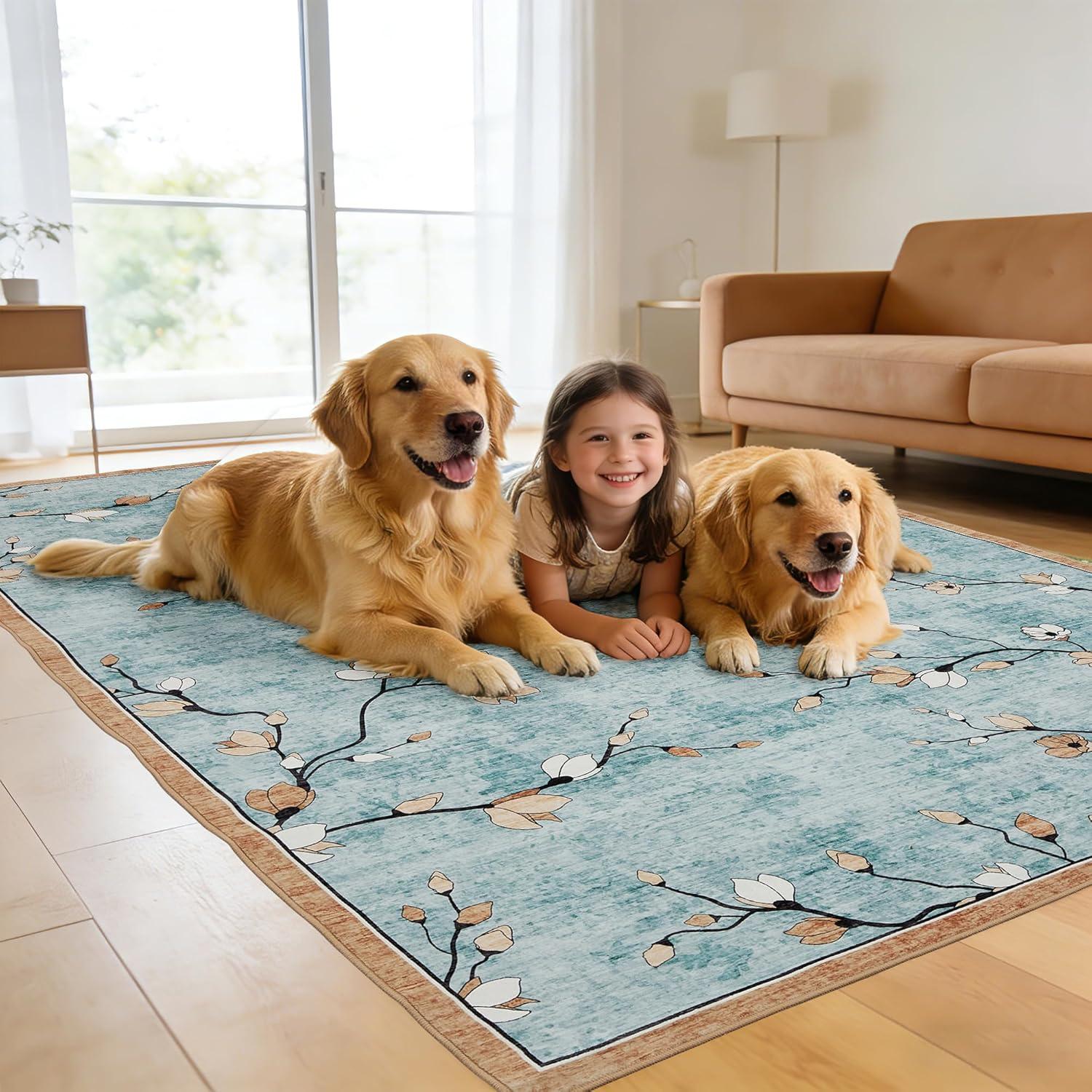 image:imageGarvee 9x12 Area Rug for Living Room Vintage Floral Rug Washable Non Slip amp Low Pile Carpet for Living Room Bedroom Dining Room GreyGreen