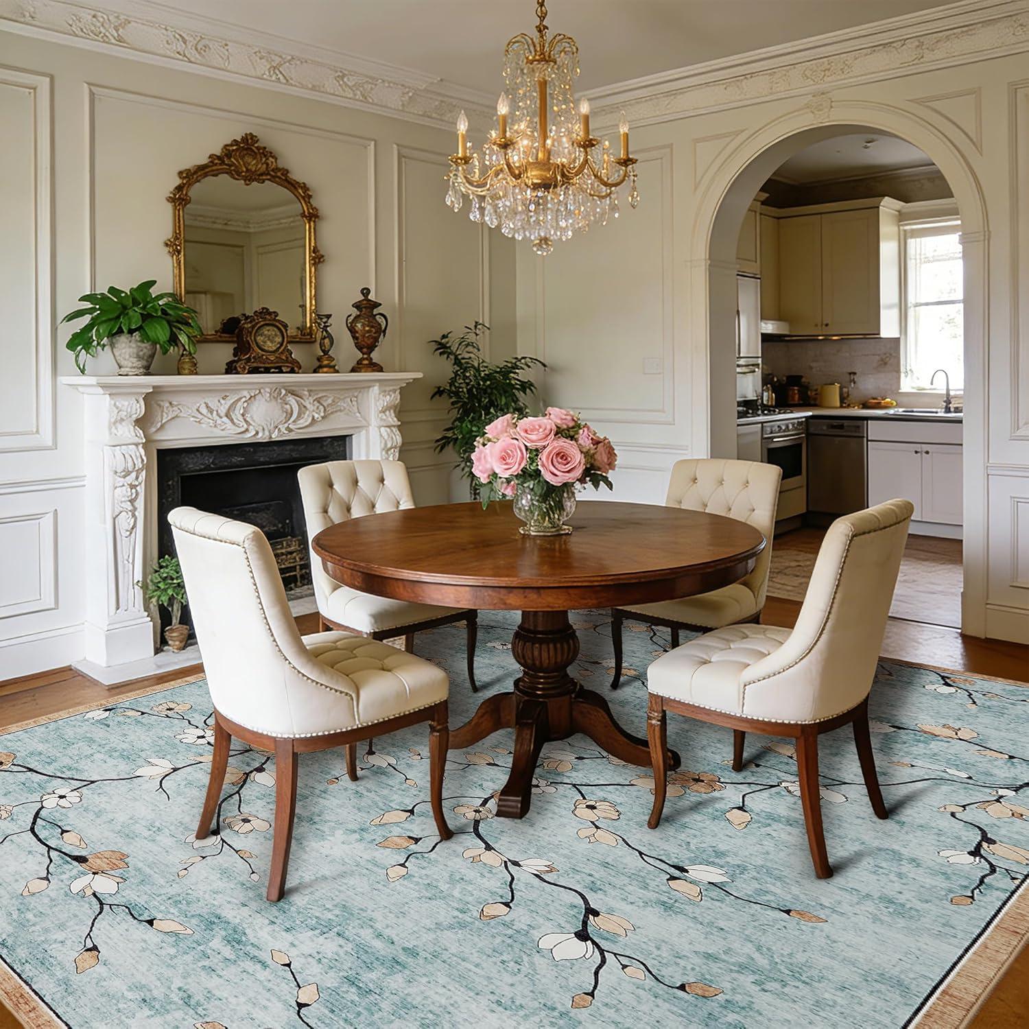 image:imageGarvee 9x12 Area Rug for Living Room Vintage Floral Rug Washable Non Slip amp Low Pile Carpet for Living Room Bedroom Dining Room GreyGreen