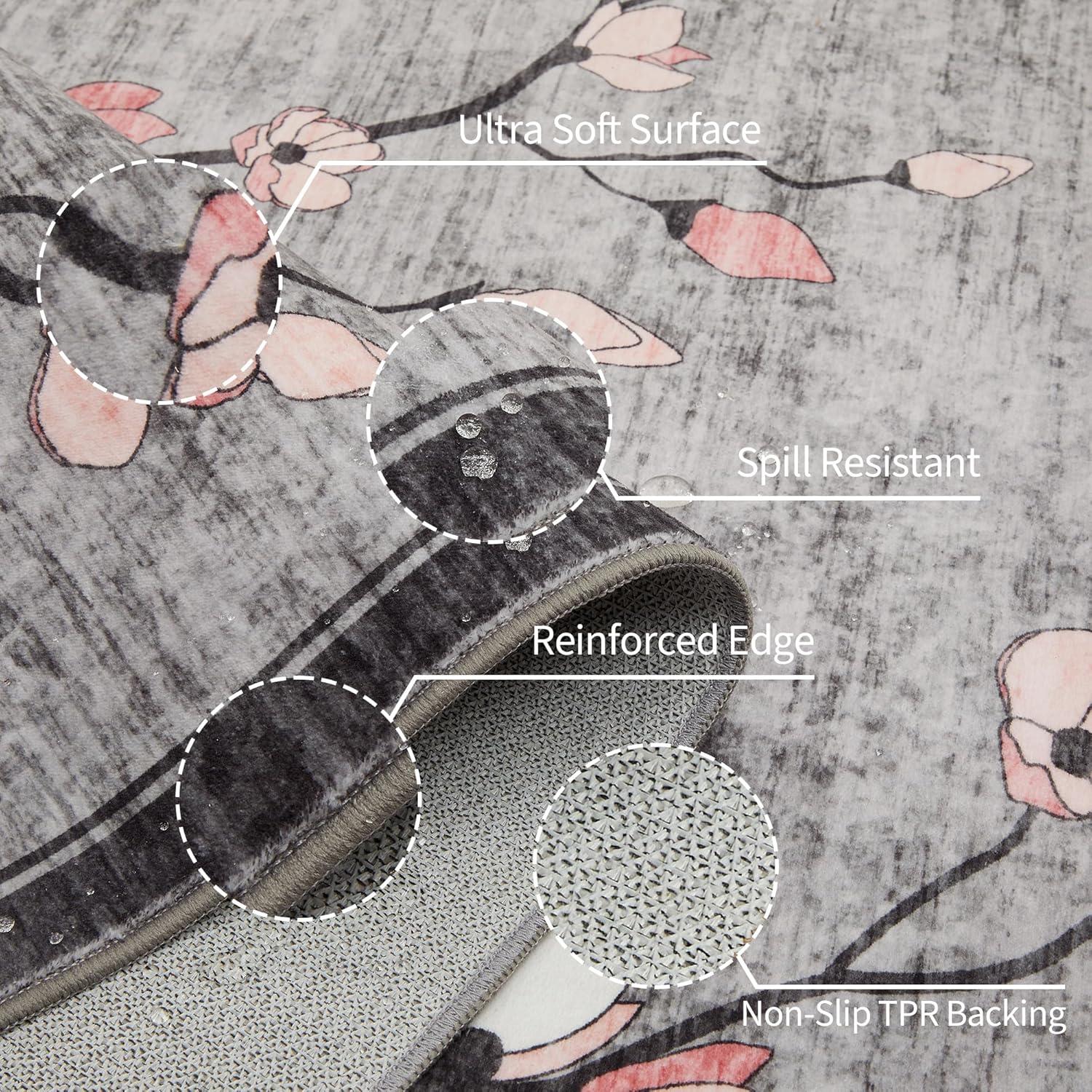 image:imageGarvee 9x12 Area Rug for Living Room Vintage Floral Rug Washable Non Slip amp Low Pile Carpet for Living Room Bedroom Dining Room GreyGrey