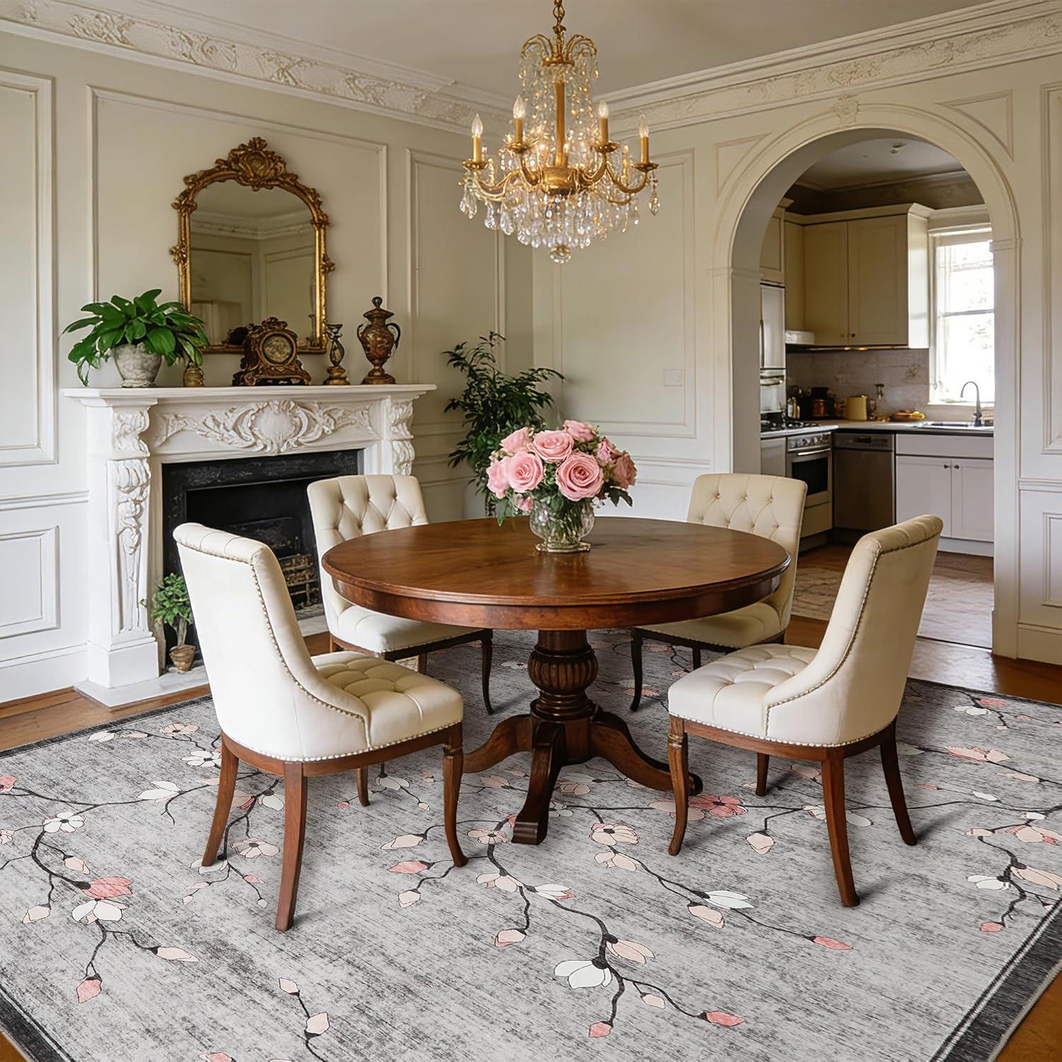 image:imageGarvee 9x12 Area Rug for Living Room Vintage Floral Rug Washable Non Slip amp Low Pile Carpet for Living Room Bedroom Dining Room GreyGrey