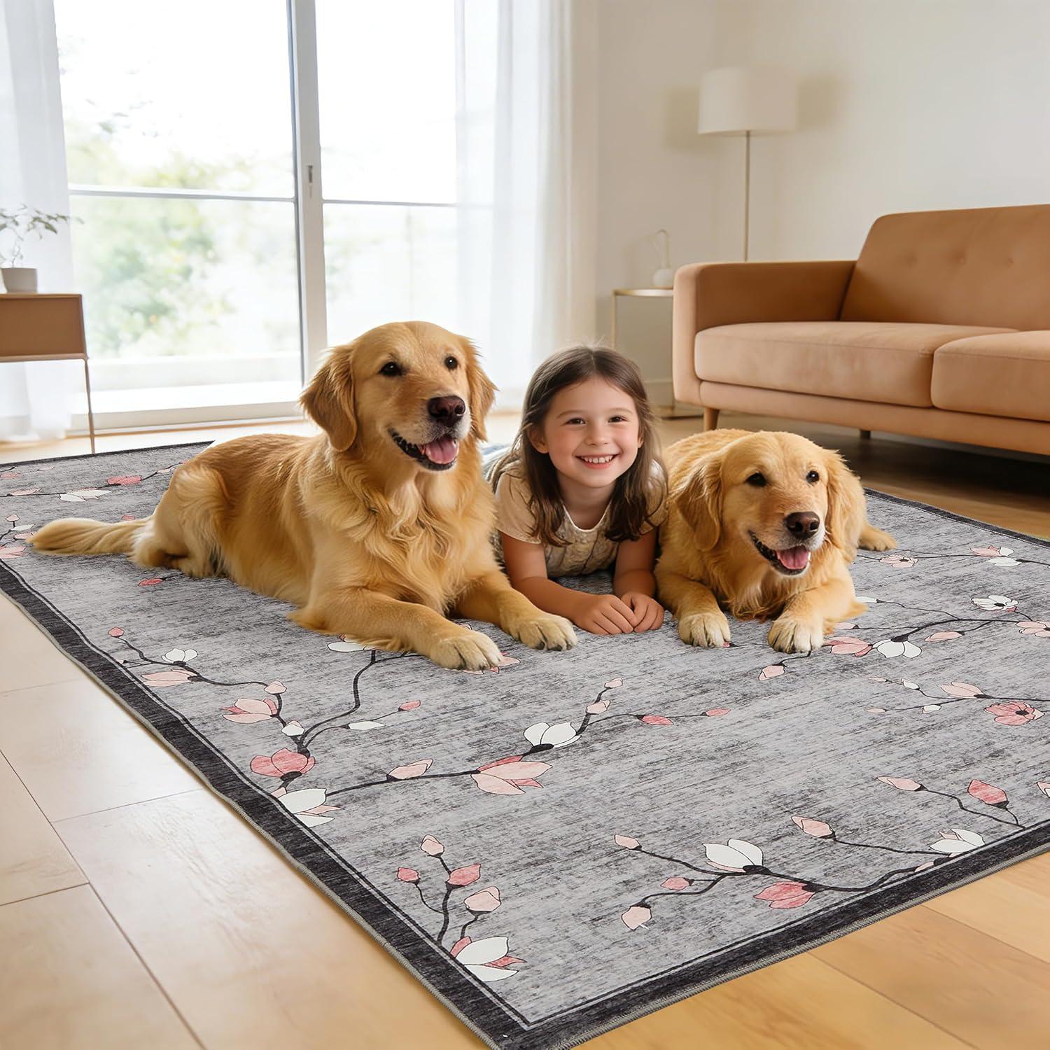 image:imageGarvee 9x12 Area Rug for Living Room Vintage Floral Rug Washable Non Slip amp Low Pile Carpet for Living Room Bedroom Dining Room GreyGrey