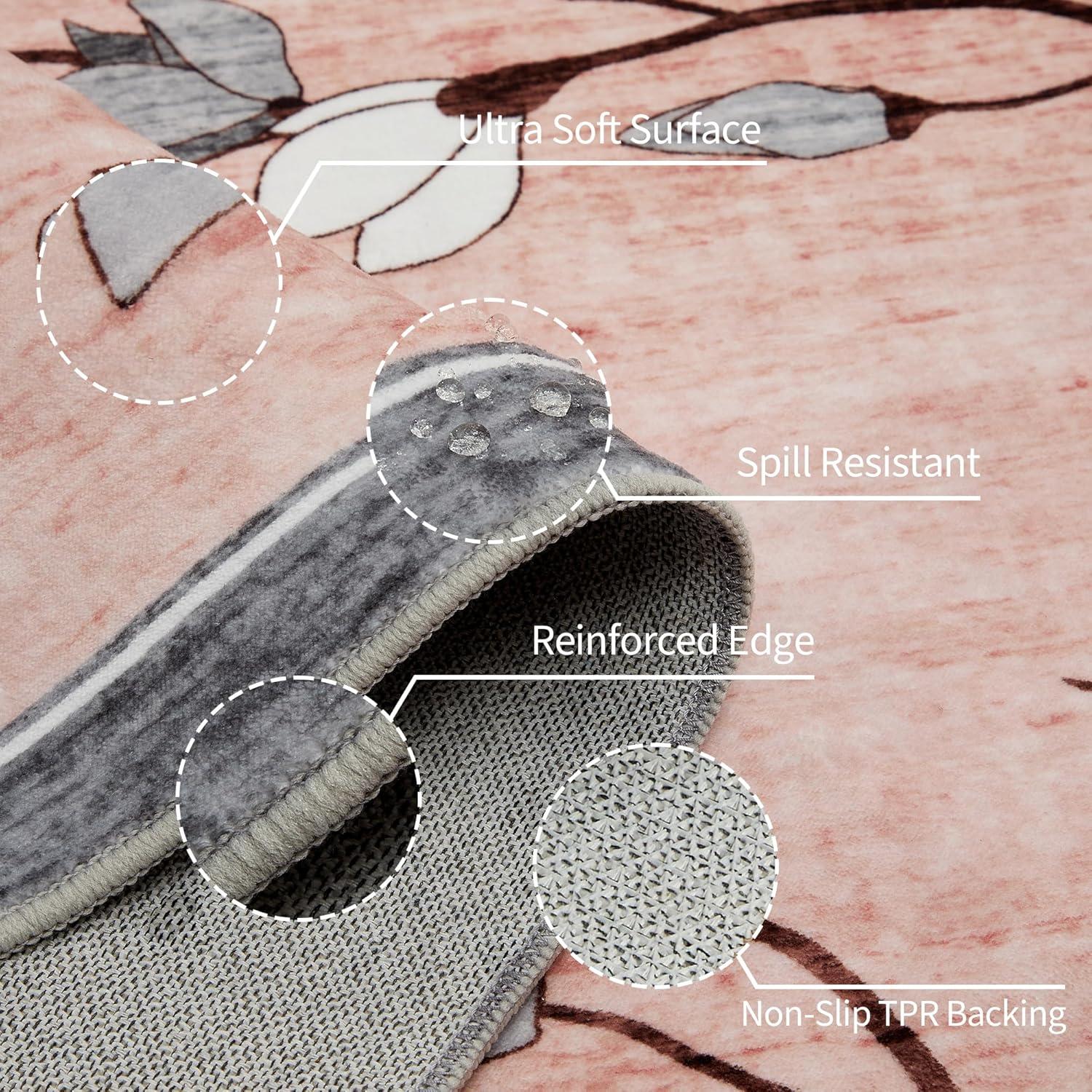 image:imageGarvee 9x12 Area Rug for Living Room Vintage Floral Rug Washable Non Slip amp Low Pile Carpet for Living Room Bedroom Dining Room GreyPink