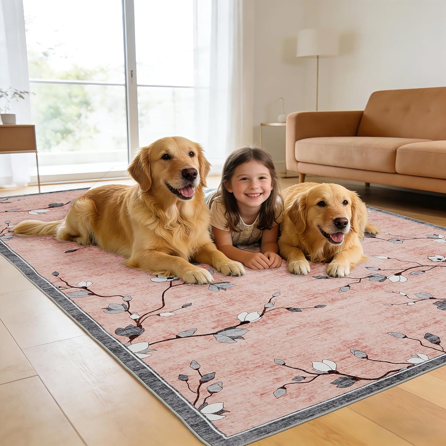 image:imageGarvee 9x12 Area Rug for Living Room Vintage Floral Rug Washable Non Slip amp Low Pile Carpet for Living Room Bedroom Dining Room GreyPink