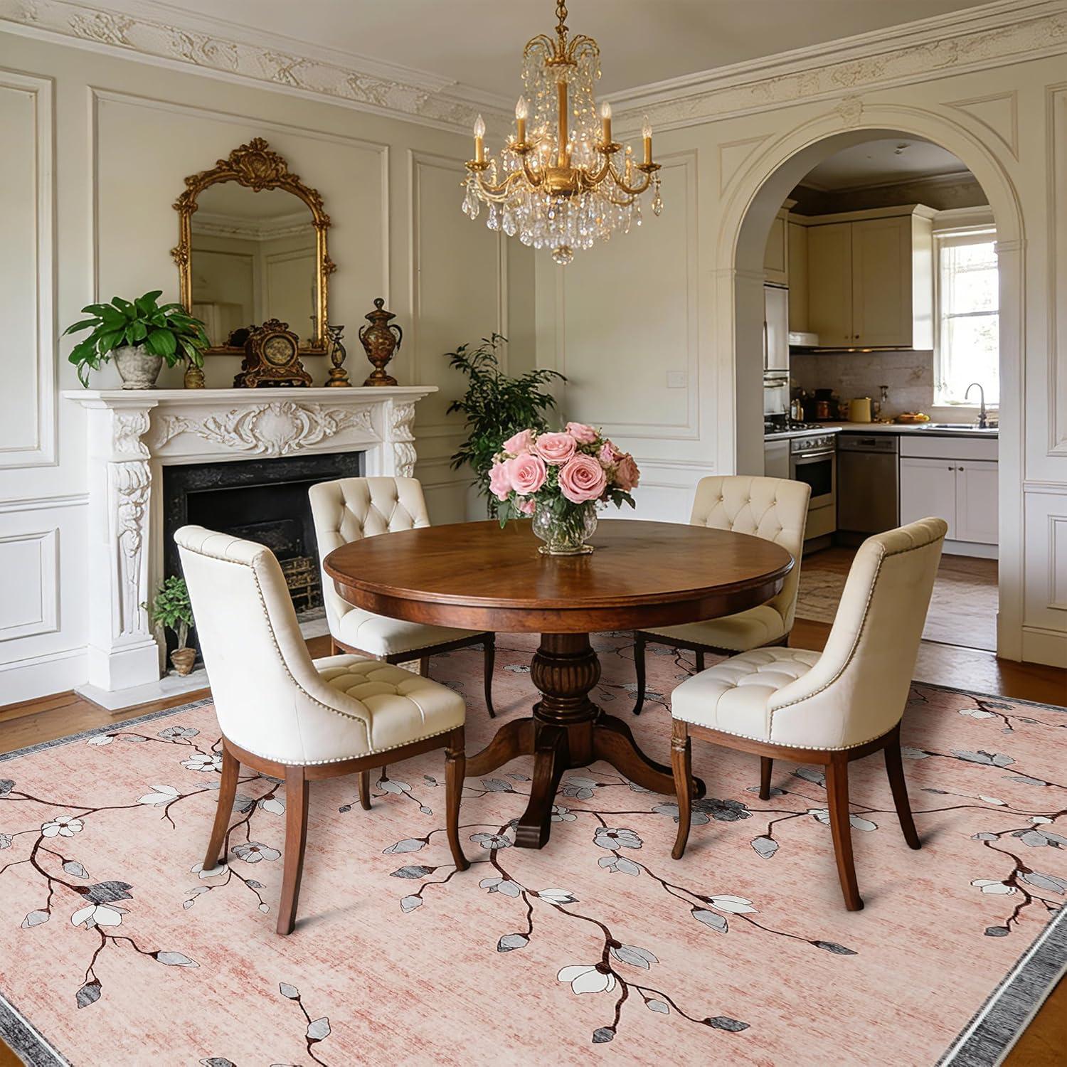 image:imageGarvee 9x12 Area Rug for Living Room Vintage Floral Rug Washable Non Slip amp Low Pile Carpet for Living Room Bedroom Dining Room GreyPink