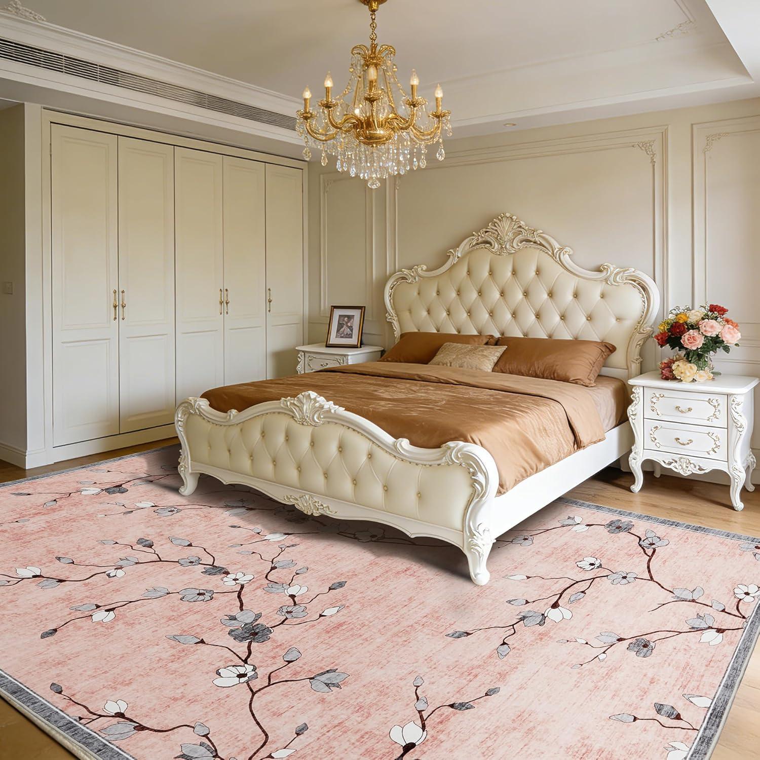 image:imageGarvee 9x12 Area Rug for Living Room Vintage Floral Rug Washable Non Slip amp Low Pile Carpet for Living Room Bedroom Dining Room GreyPink