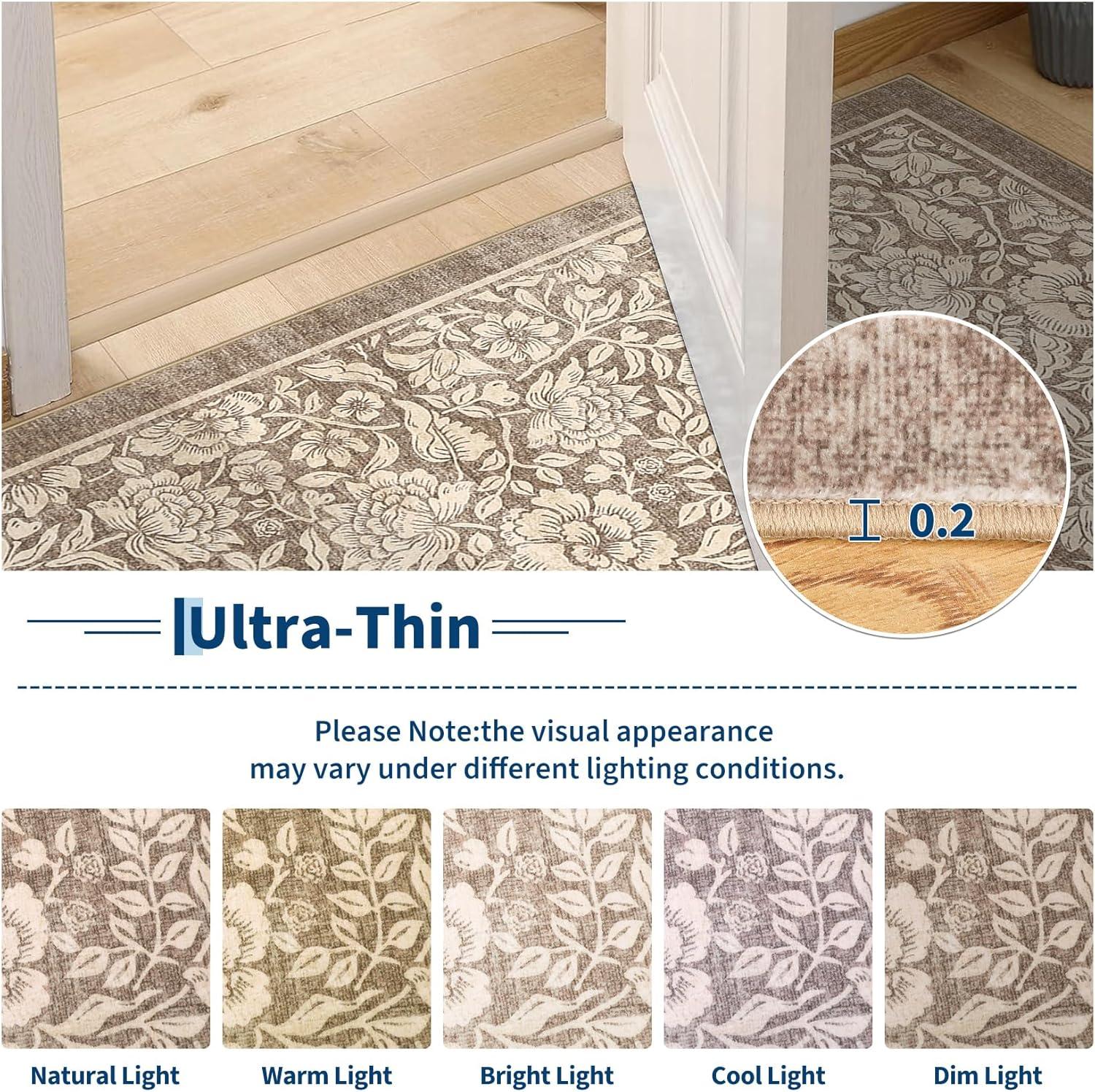 image:imageGarvee Blue Floral 2x6 Runner Rug Washable Boho NonSlip Runner Rugs for Kitchen Vintage Flower Soft Low Pile Kitchen Rugs for Hallway Girls Room Kids Room playroom DormBrown