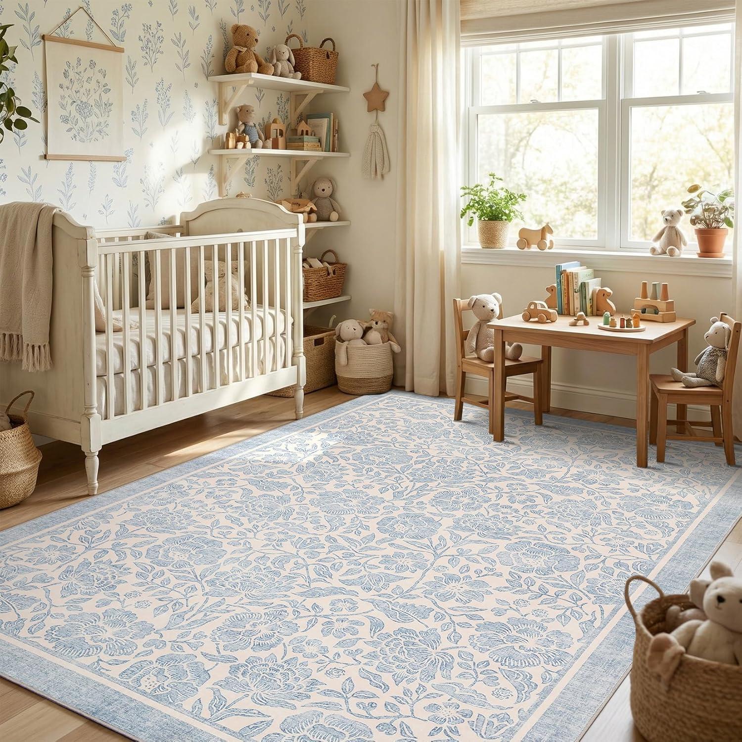 image:imageGarvee Blue Floral 2x6 Runner Rug Washable Boho NonSlip Runner Rugs for Kitchen Vintage Flower Soft Low Pile Kitchen Rugs for Hallway Girls Room Kids Room playroom DormBlue