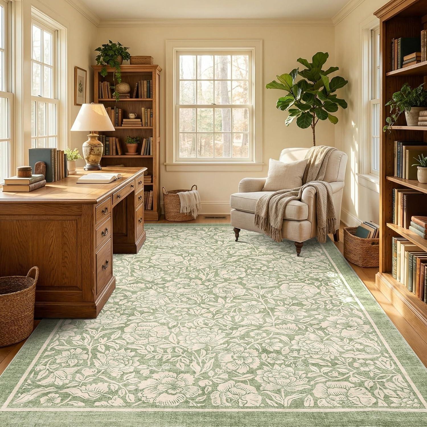 image:imageGarvee Blue Floral 2x6 Runner Rug Washable Boho NonSlip Runner Rugs for Kitchen Vintage Flower Soft Low Pile Kitchen Rugs for Hallway Girls Room Kids Room playroom DormGreen