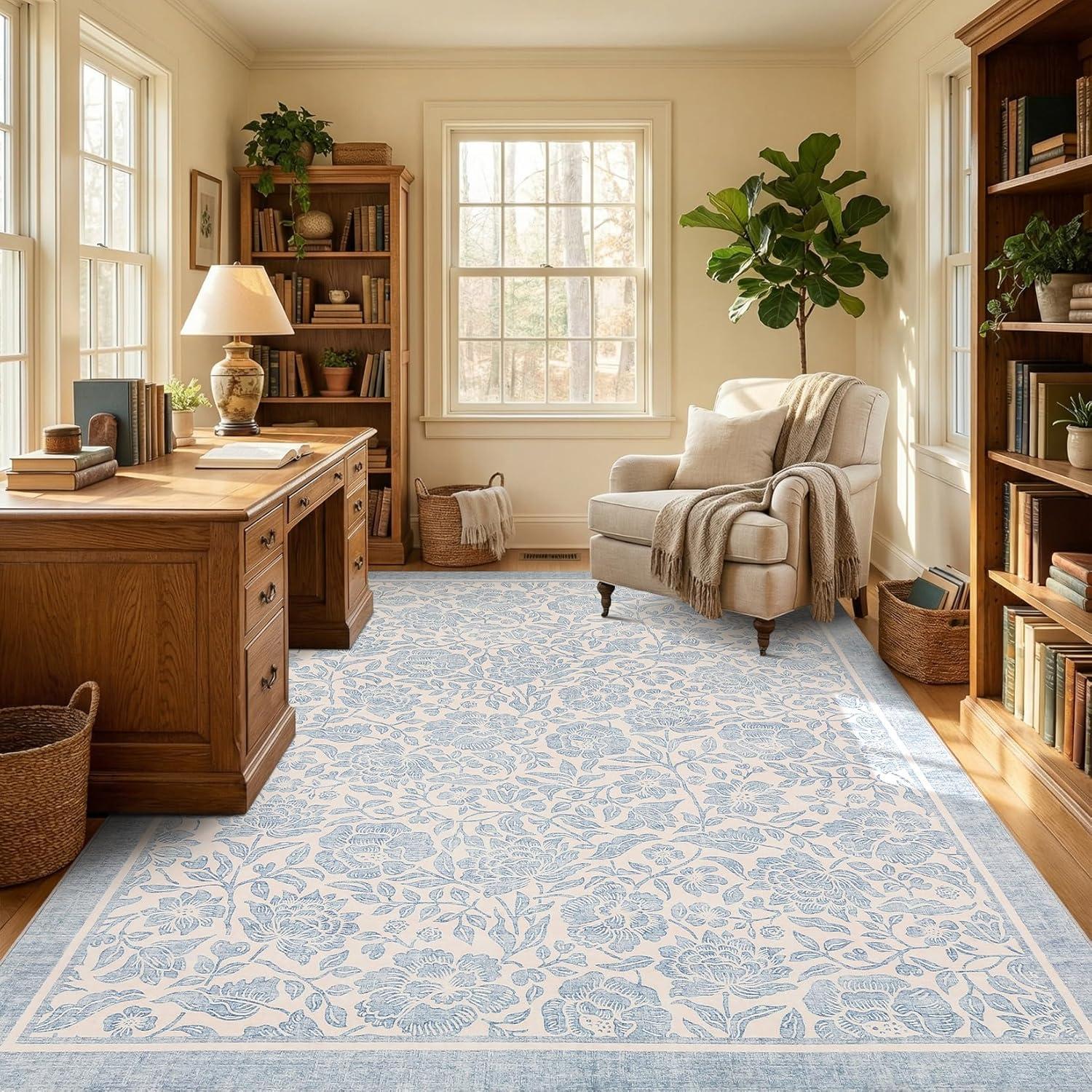 image:imageGarvee Blue Floral 2x6 Runner Rug Washable Boho NonSlip Runner Rugs for Kitchen Vintage Flower Soft Low Pile Kitchen Rugs for Hallway Girls Room Kids Room playroom DormBlue