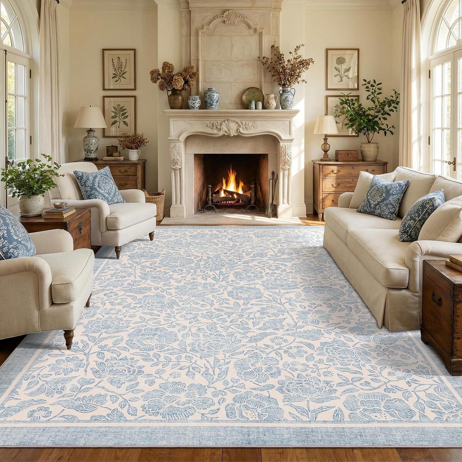 image:imageGarvee Blue Floral 2x6 Runner Rug Washable Boho NonSlip Runner Rugs for Kitchen Vintage Flower Soft Low Pile Kitchen Rugs for Hallway Girls Room Kids Room playroom DormBlue