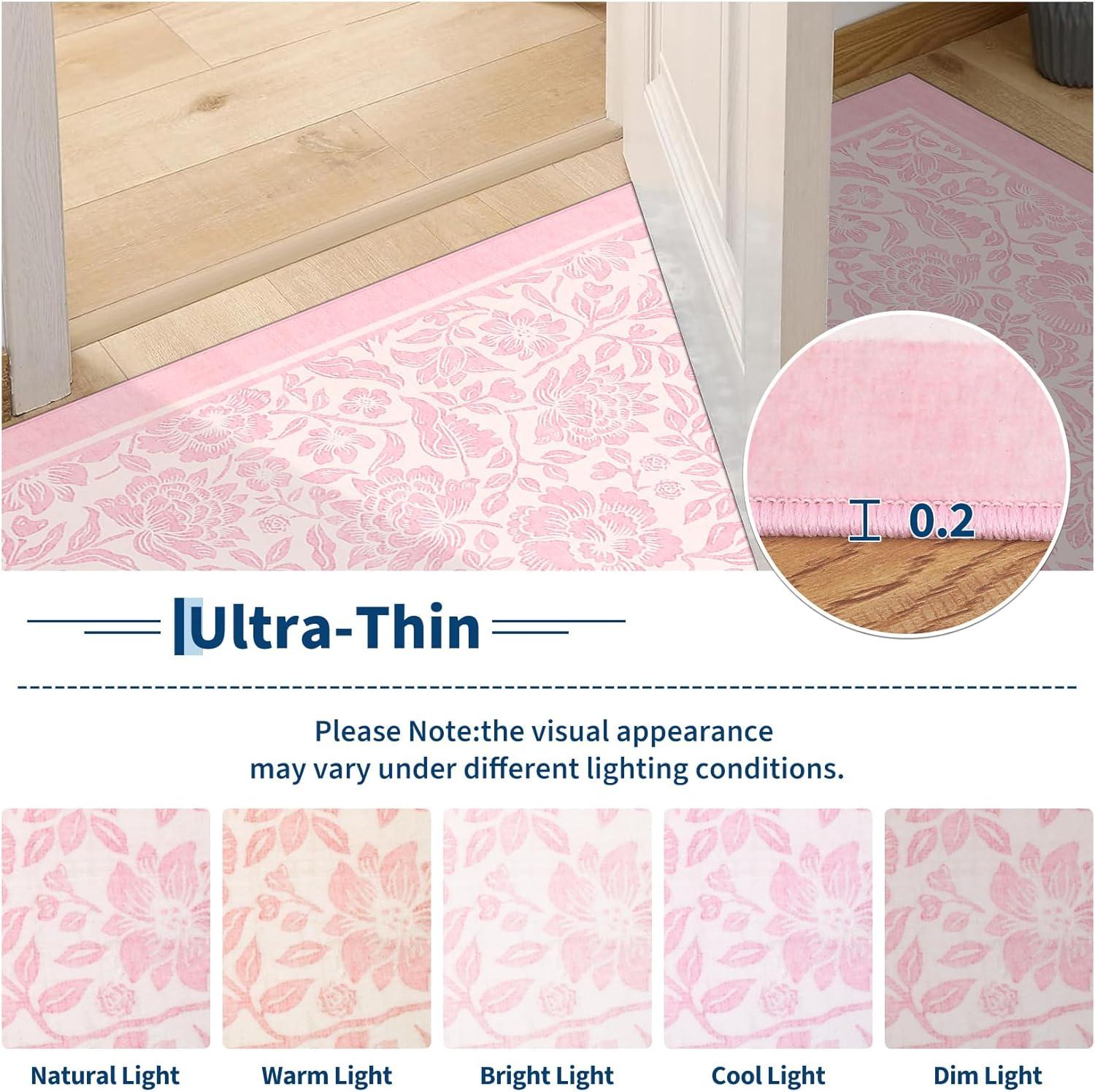 image:imageGarvee Blue Floral 2x6 Runner Rug Washable Boho NonSlip Runner Rugs for Kitchen Vintage Flower Soft Low Pile Kitchen Rugs for Hallway Girls Room Kids Room playroom DormPink
