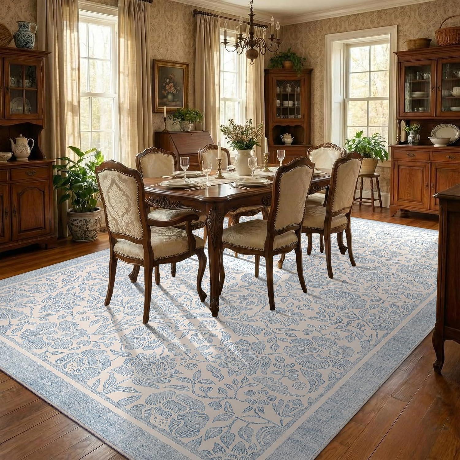 image:imageGarvee Blue Floral 2x6 Runner Rug Washable Boho NonSlip Runner Rugs for Kitchen Vintage Flower Soft Low Pile Kitchen Rugs for Hallway Girls Room Kids Room playroom DormBlue