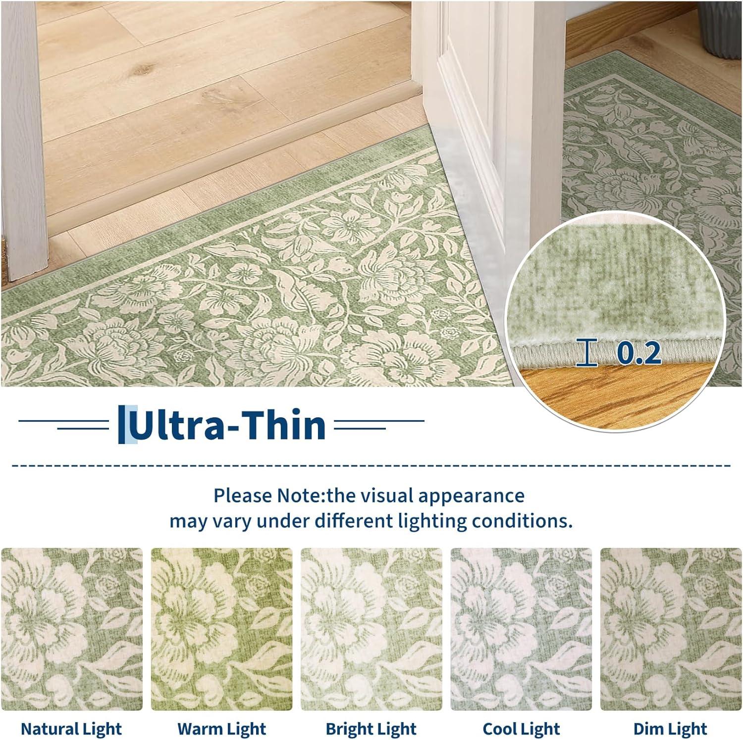 image:imageGarvee Blue Floral 2x6 Runner Rug Washable Boho NonSlip Runner Rugs for Kitchen Vintage Flower Soft Low Pile Kitchen Rugs for Hallway Girls Room Kids Room playroom DormGreen