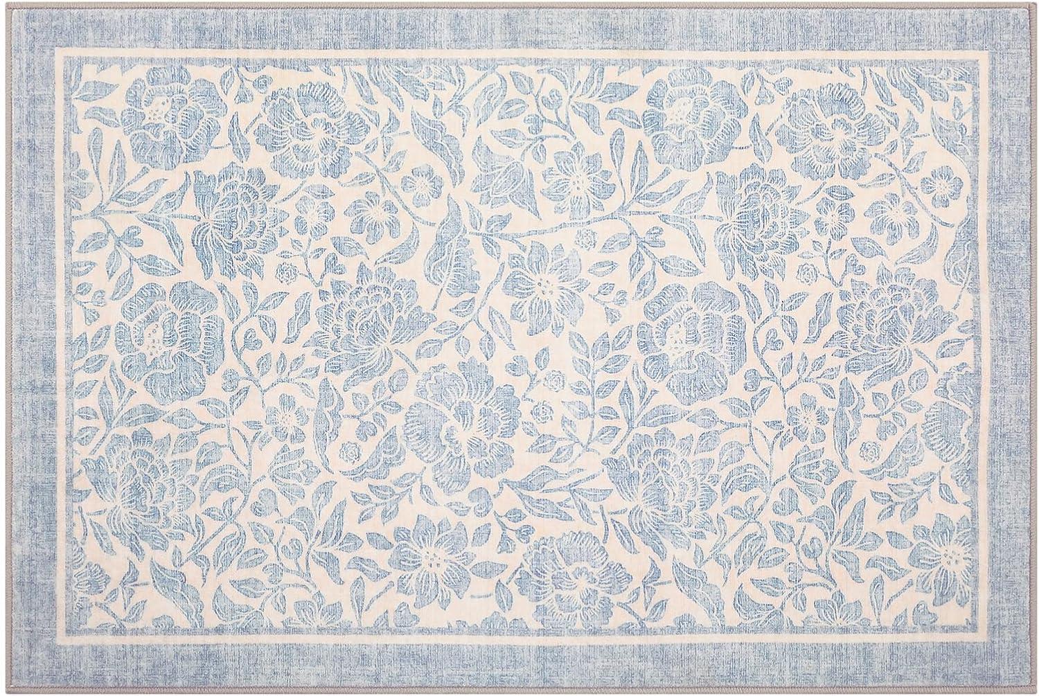 image:imageGarvee Blue Floral 2x6 Runner Rug Washable Boho NonSlip Runner Rugs for Kitchen Vintage Flower Soft Low Pile Kitchen Rugs for Hallway Girls Room Kids Room playroom DormBlue