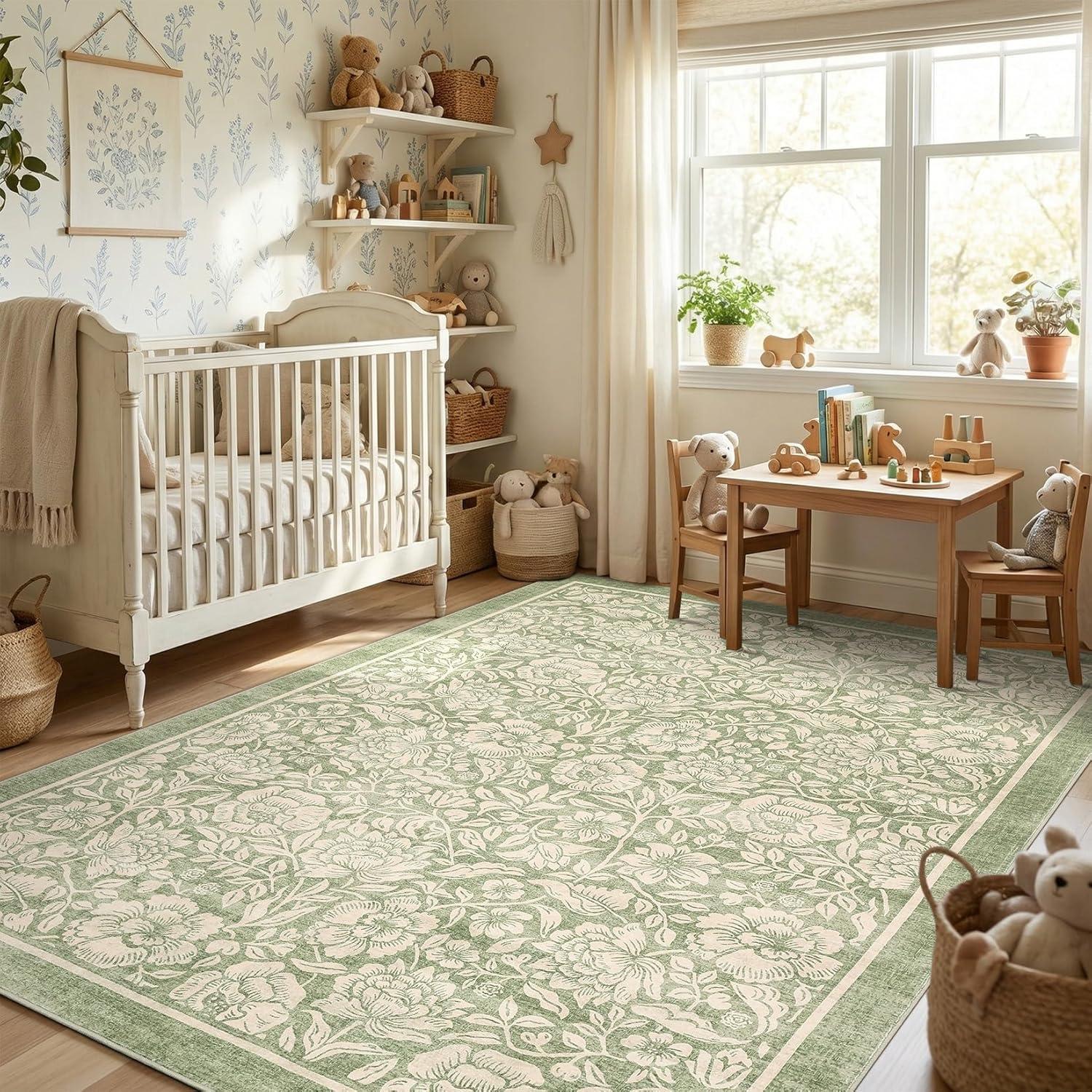 image:imageGarvee Blue Floral 2x6 Runner Rug Washable Boho NonSlip Runner Rugs for Kitchen Vintage Flower Soft Low Pile Kitchen Rugs for Hallway Girls Room Kids Room playroom DormGreen
