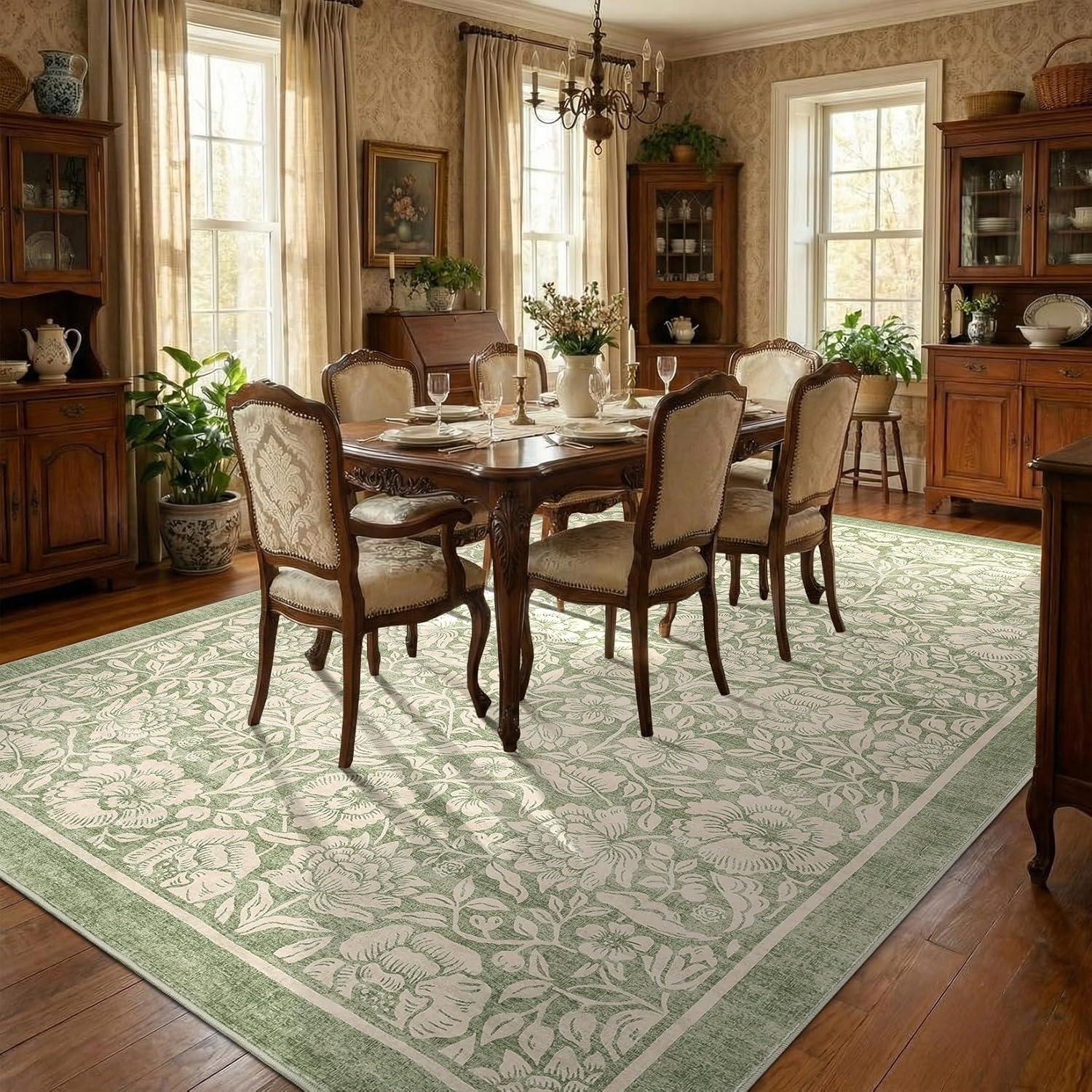image:imageGarvee Blue Floral 2x6 Runner Rug Washable Boho NonSlip Runner Rugs for Kitchen Vintage Flower Soft Low Pile Kitchen Rugs for Hallway Girls Room Kids Room playroom DormGreen