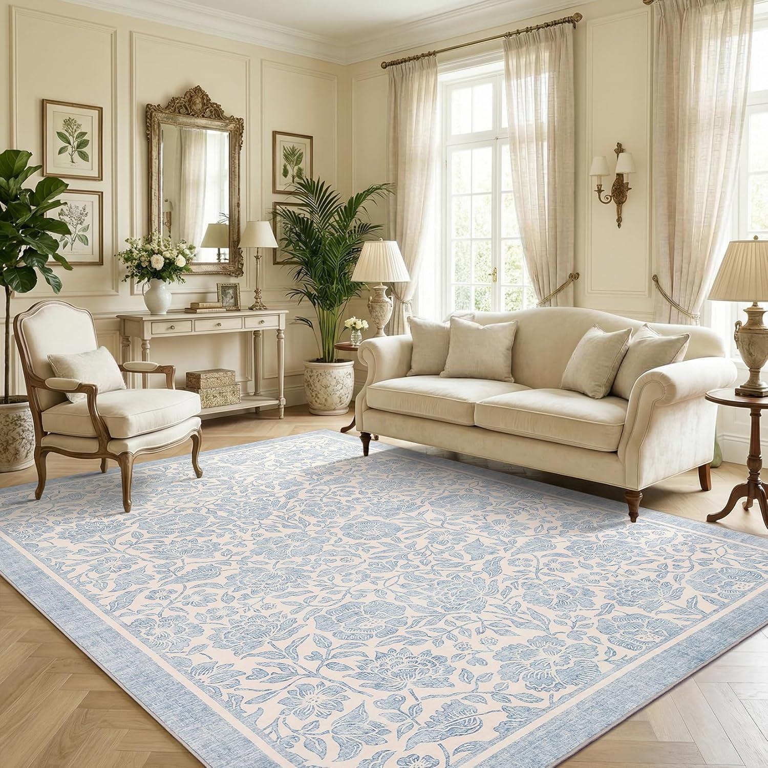 image:imageGarvee Blue Floral 2x6 Runner Rug Washable Boho NonSlip Runner Rugs for Kitchen Vintage Flower Soft Low Pile Kitchen Rugs for Hallway Girls Room Kids Room playroom DormBlue