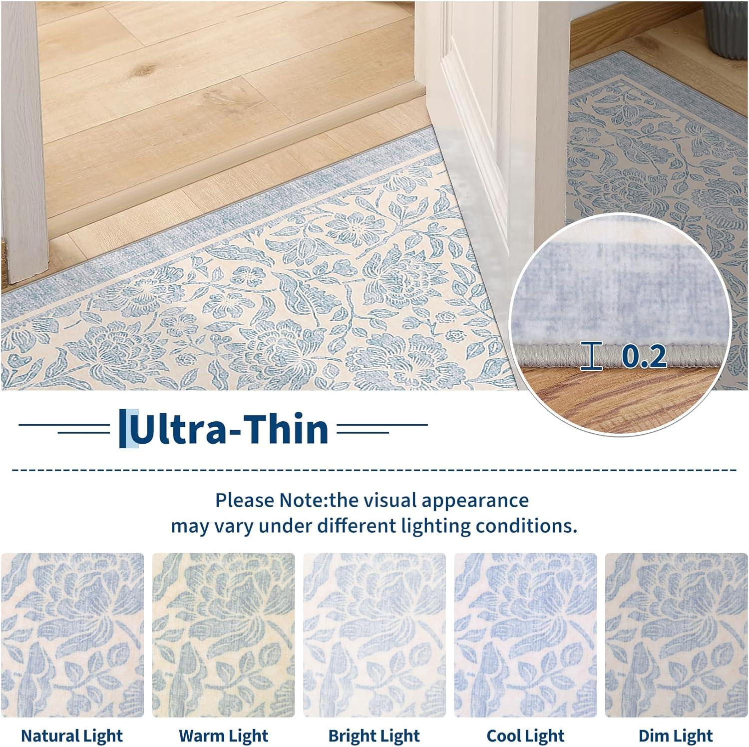 image:imageGarvee Blue Floral 2x6 Runner Rug Washable Boho NonSlip Runner Rugs for Kitchen Vintage Flower Soft Low Pile Kitchen Rugs for Hallway Girls Room Kids Room playroom DormBlue
