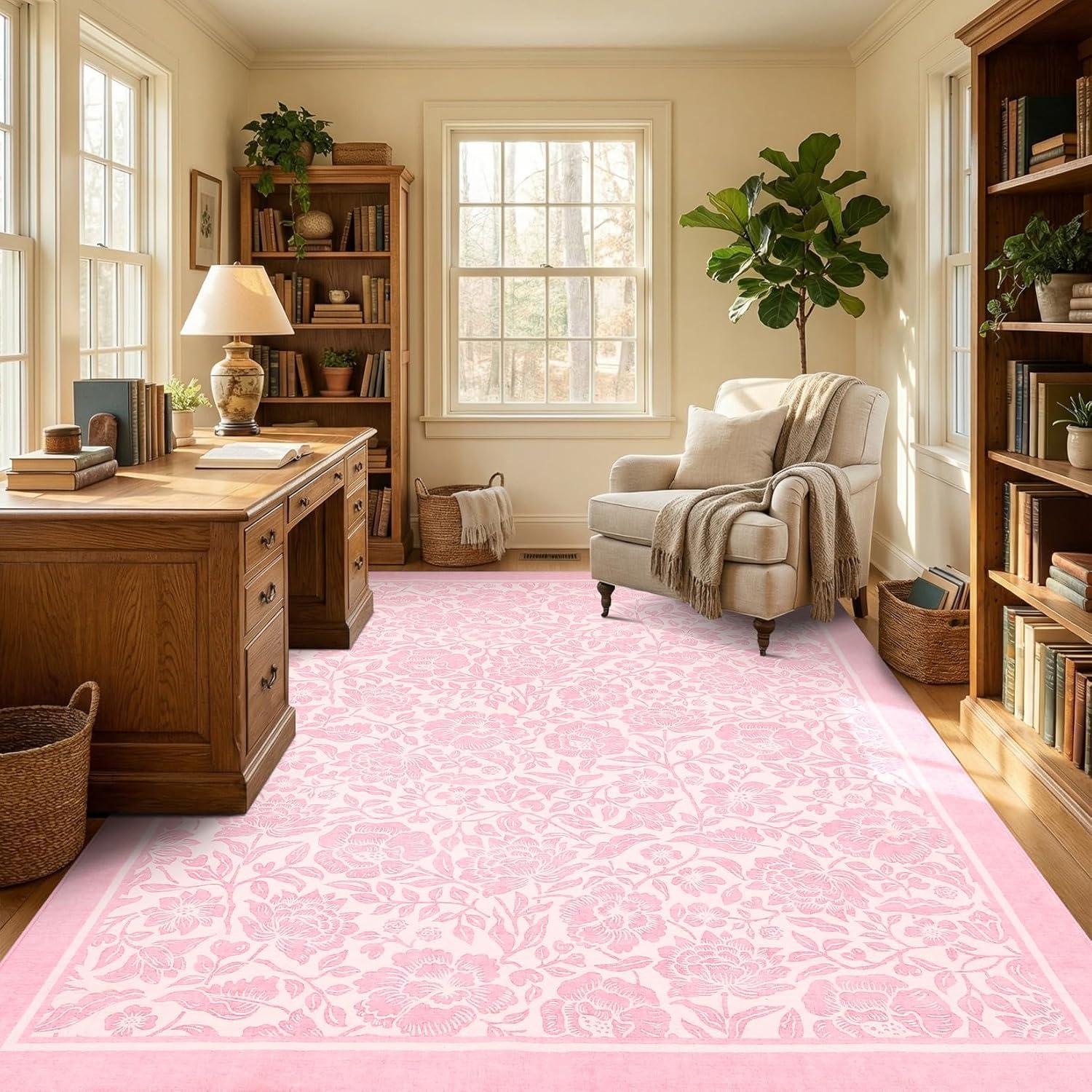 image:imageGarvee Blue Floral 2x6 Runner Rug Washable Boho NonSlip Runner Rugs for Kitchen Vintage Flower Soft Low Pile Kitchen Rugs for Hallway Girls Room Kids Room playroom DormPink