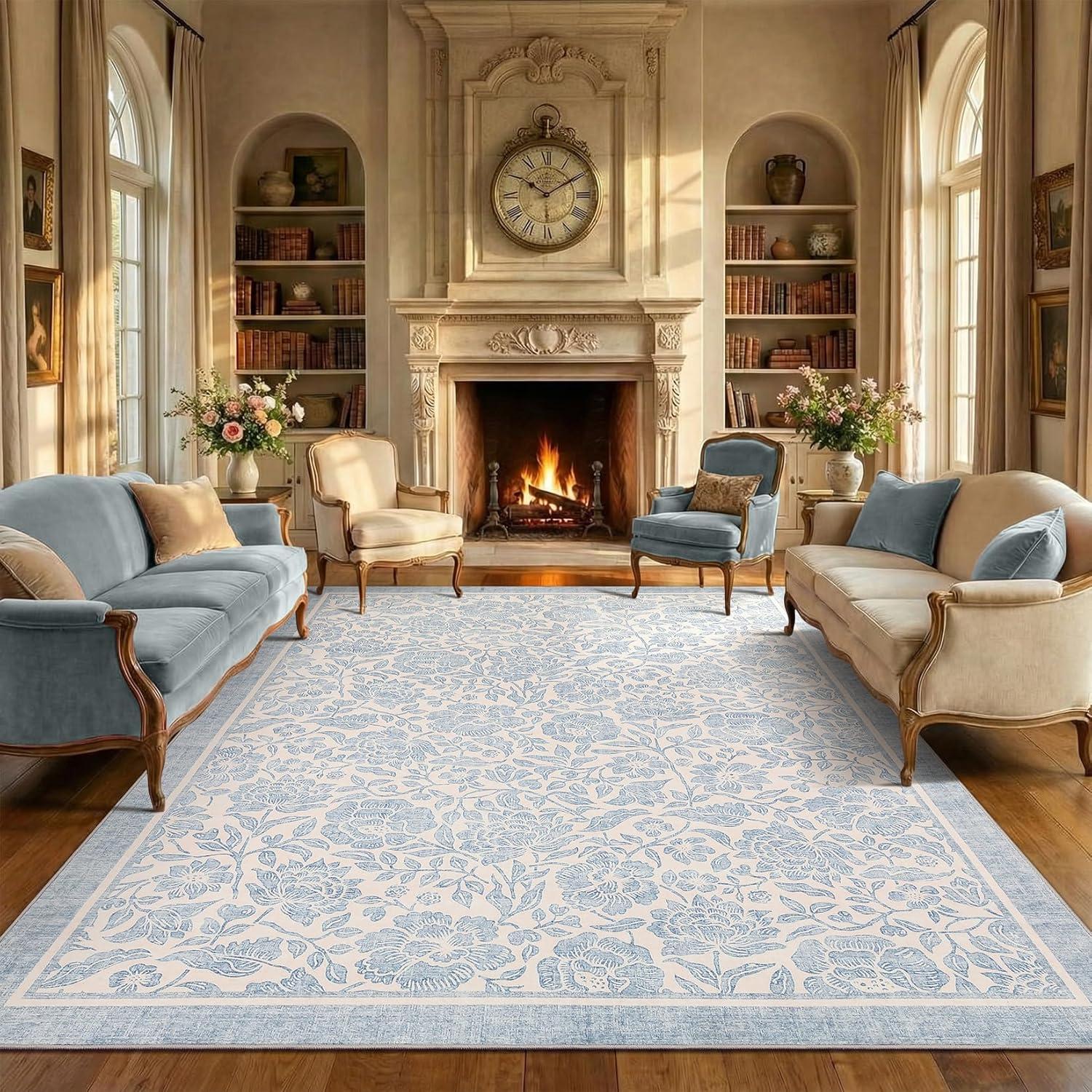 image:imageGarvee Blue Floral 2x6 Runner Rug Washable Boho NonSlip Runner Rugs for Kitchen Vintage Flower Soft Low Pile Kitchen Rugs for Hallway Girls Room Kids Room playroom DormBlue