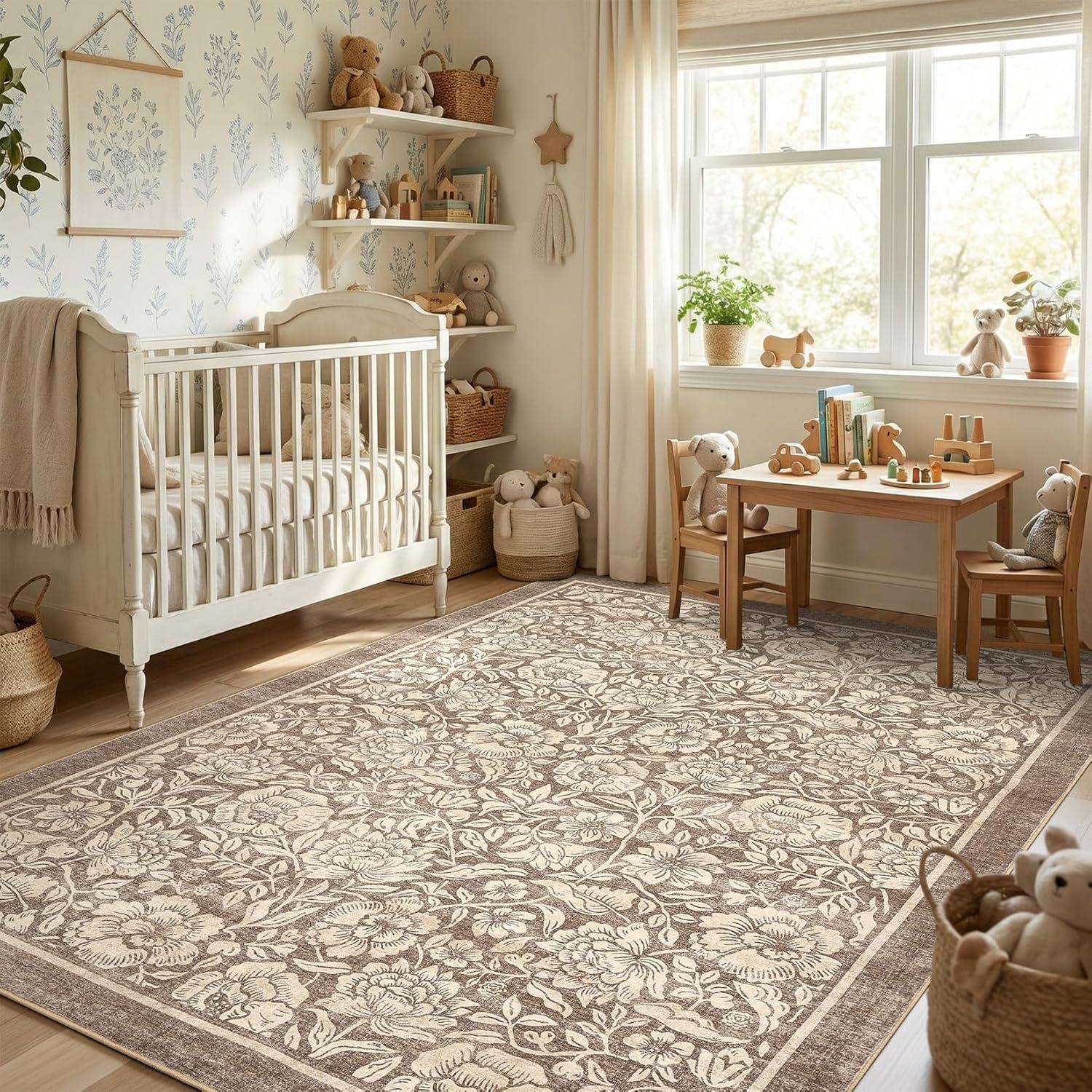 image:imageGarvee Blue Floral 2x6 Runner Rug Washable Boho NonSlip Runner Rugs for Kitchen Vintage Flower Soft Low Pile Kitchen Rugs for Hallway Girls Room Kids Room playroom DormBrown