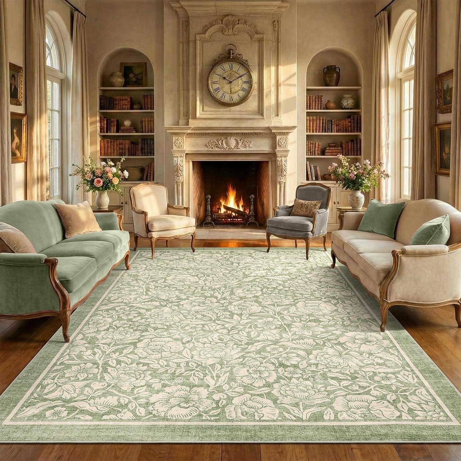 image:imageGarvee Blue Floral 2x6 Runner Rug Washable Boho NonSlip Runner Rugs for Kitchen Vintage Flower Soft Low Pile Kitchen Rugs for Hallway Girls Room Kids Room playroom DormGreen