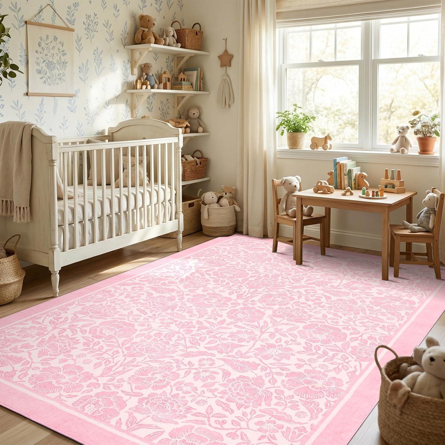 image:imageGarvee Blue Floral 2x6 Runner Rug Washable Boho NonSlip Runner Rugs for Kitchen Vintage Flower Soft Low Pile Kitchen Rugs for Hallway Girls Room Kids Room playroom DormPink