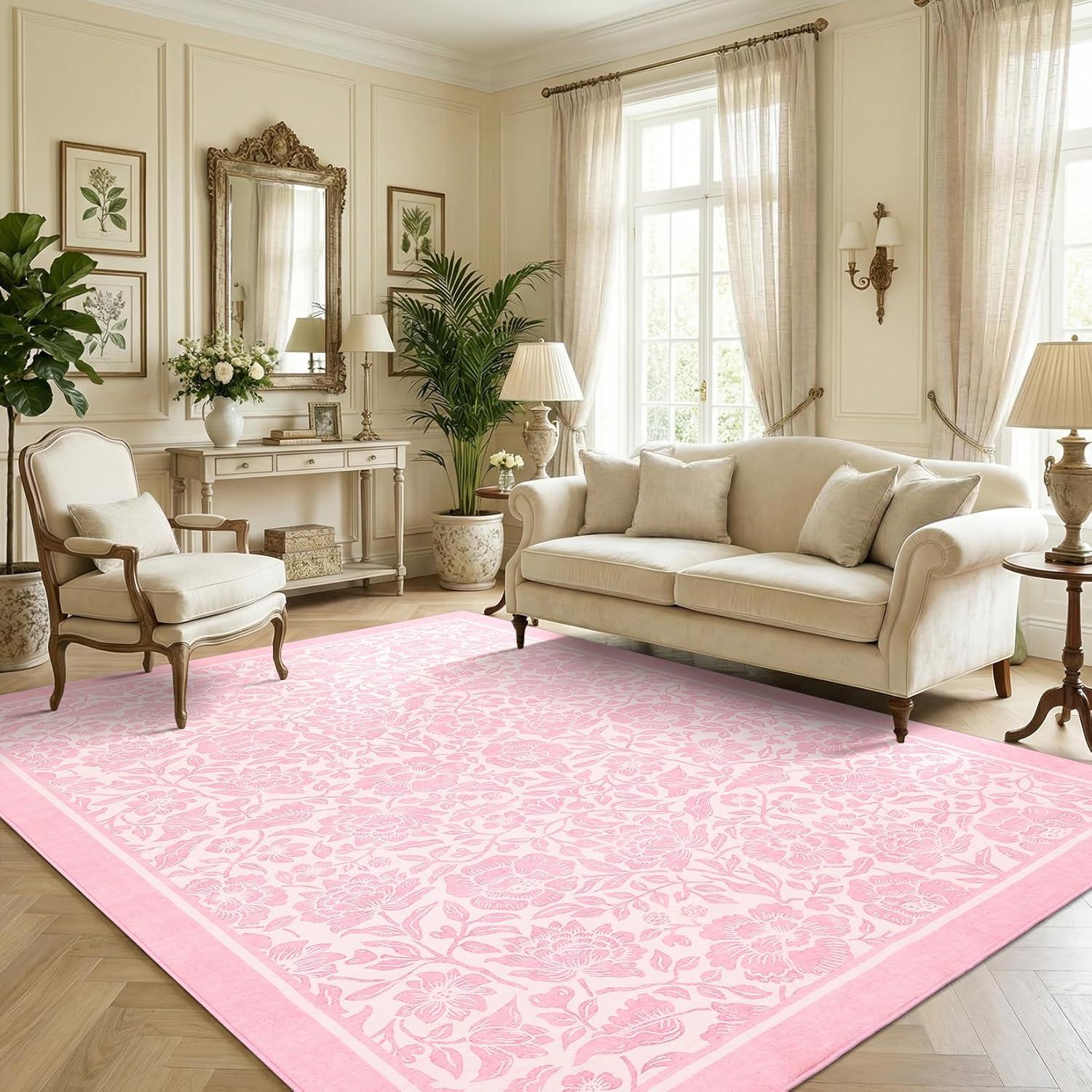 image:imageGarvee Blue Floral 2x6 Runner Rug Washable Boho NonSlip Runner Rugs for Kitchen Vintage Flower Soft Low Pile Kitchen Rugs for Hallway Girls Room Kids Room playroom DormPink
