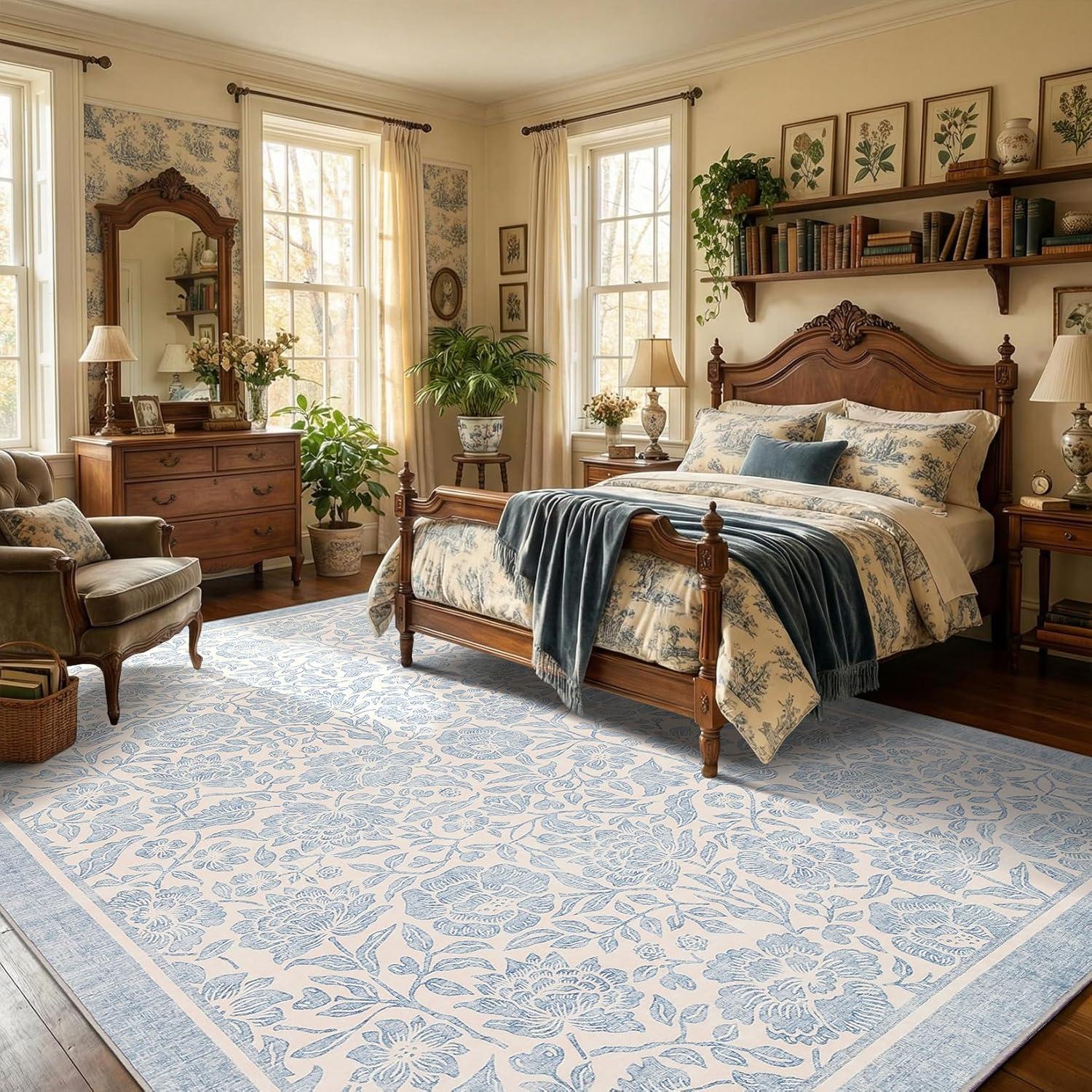 image:imageGarvee Blue Floral 2x6 Runner Rug Washable Boho NonSlip Runner Rugs for Kitchen Vintage Flower Soft Low Pile Kitchen Rugs for Hallway Girls Room Kids Room playroom DormBlue