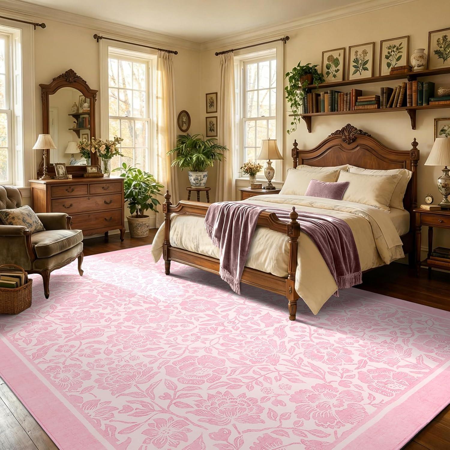 image:imageGarvee Blue Floral 2x6 Runner Rug Washable Boho NonSlip Runner Rugs for Kitchen Vintage Flower Soft Low Pile Kitchen Rugs for Hallway Girls Room Kids Room playroom DormPink