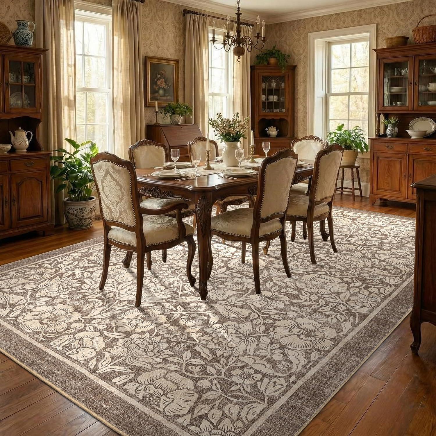 image:imageGarvee Blue Floral 2x6 Runner Rug Washable Boho NonSlip Runner Rugs for Kitchen Vintage Flower Soft Low Pile Kitchen Rugs for Hallway Girls Room Kids Room playroom DormBrown