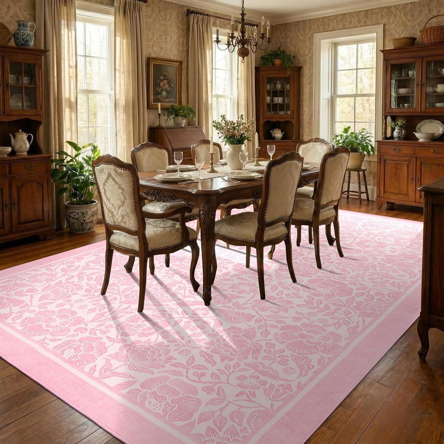 image:imageGarvee Blue Floral 2x6 Runner Rug Washable Boho NonSlip Runner Rugs for Kitchen Vintage Flower Soft Low Pile Kitchen Rugs for Hallway Girls Room Kids Room playroom DormPink