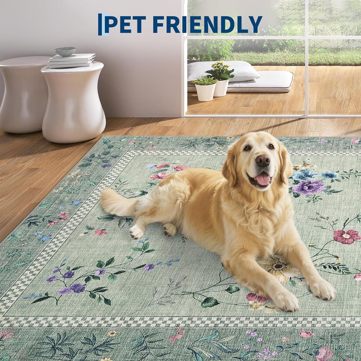 image:imageGarvee Floral Runner for Hallways Non Slip 2x6 Washable Kitchen Runner Rug Vintage Soft Ultra Thin Low Pile Carpet Mat for Girls Bedroom Bedside Laundry Bathroom Indoor Farmhouse Entryway Rugs PinkVintage Floralgreen