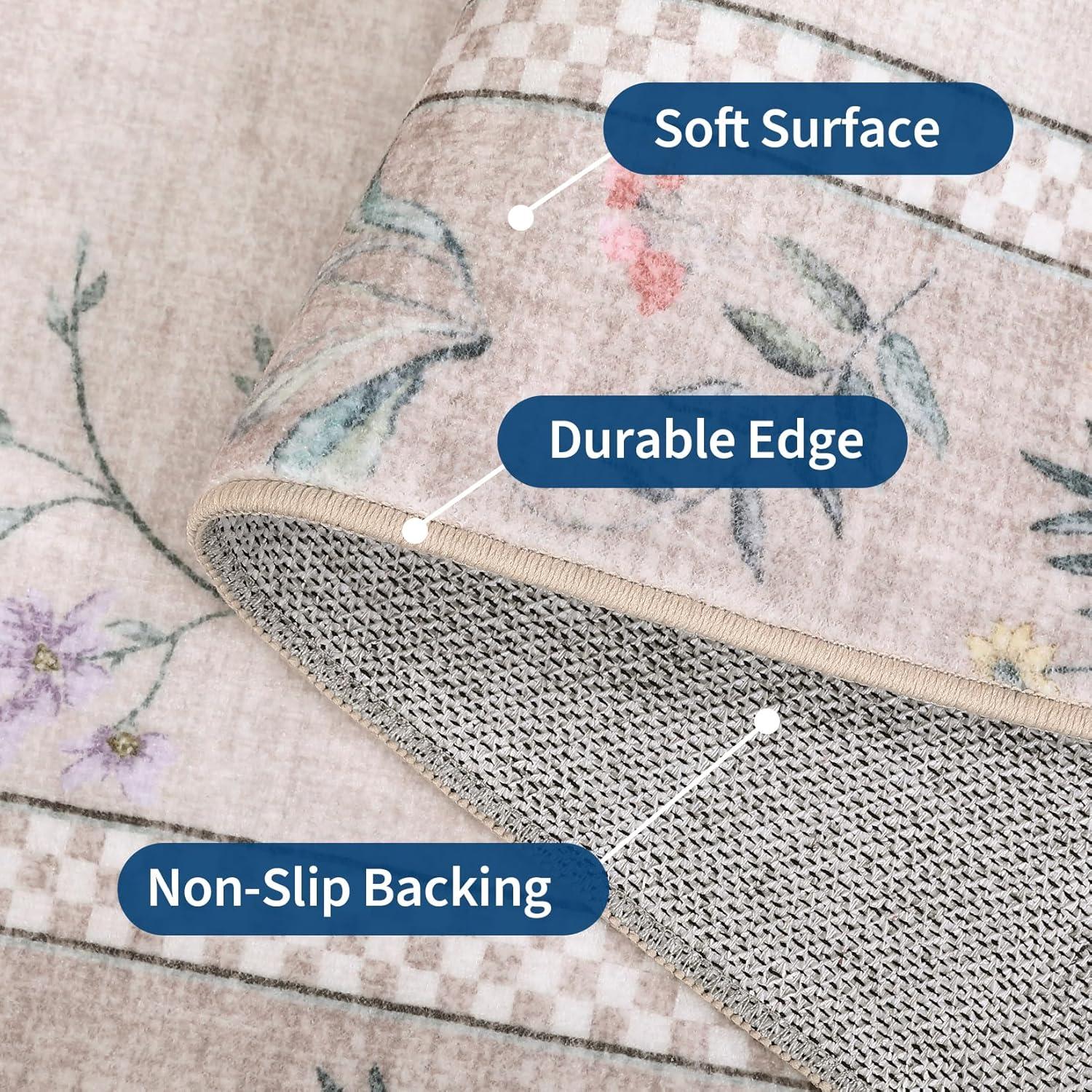 image:imageGarvee Floral Runner for Hallways Non Slip 2x6 Washable Kitchen Runner Rug Vintage Soft Ultra Thin Low Pile Carpet Mat for Girls Bedroom Bedside Laundry Bathroom Indoor Farmhouse Entryway Rugs PinkVintage Floraltaupe