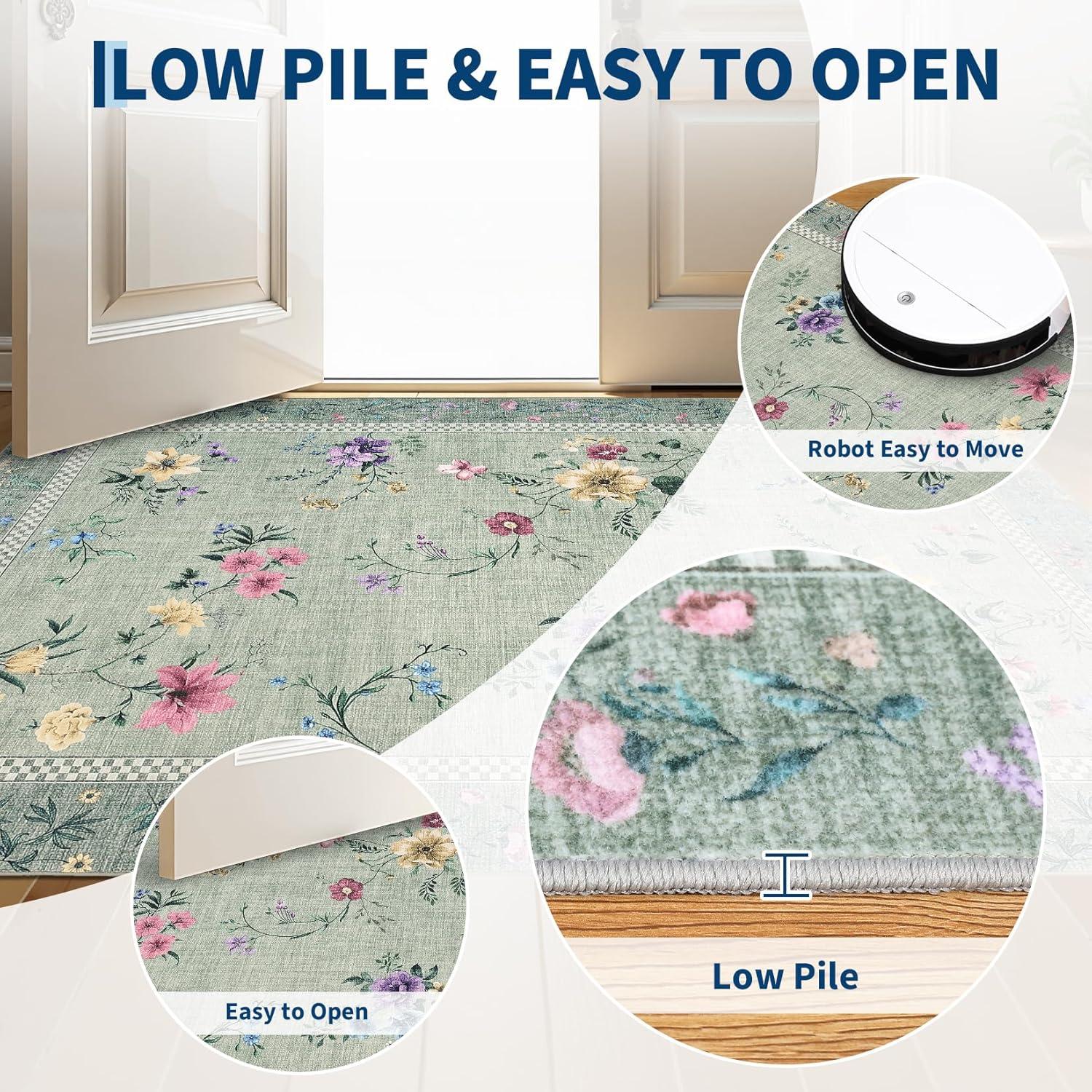 image:imageGarvee Floral Runner for Hallways Non Slip 2x6 Washable Kitchen Runner Rug Vintage Soft Ultra Thin Low Pile Carpet Mat for Girls Bedroom Bedside Laundry Bathroom Indoor Farmhouse Entryway Rugs PinkVintage Floralgreen