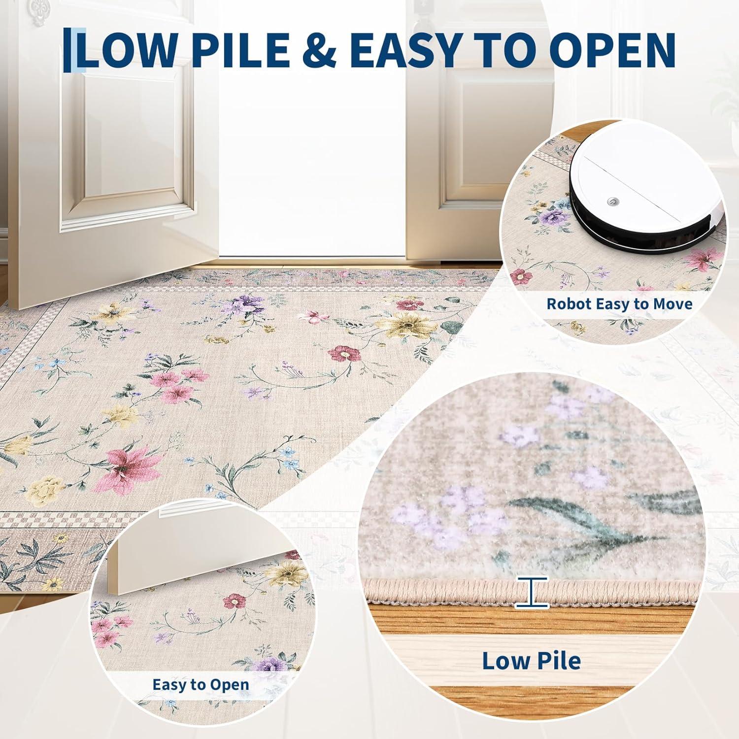 image:imageGarvee Floral Runner for Hallways Non Slip 2x6 Washable Kitchen Runner Rug Vintage Soft Ultra Thin Low Pile Carpet Mat for Girls Bedroom Bedside Laundry Bathroom Indoor Farmhouse Entryway Rugs PinkVintage Floraltaupe