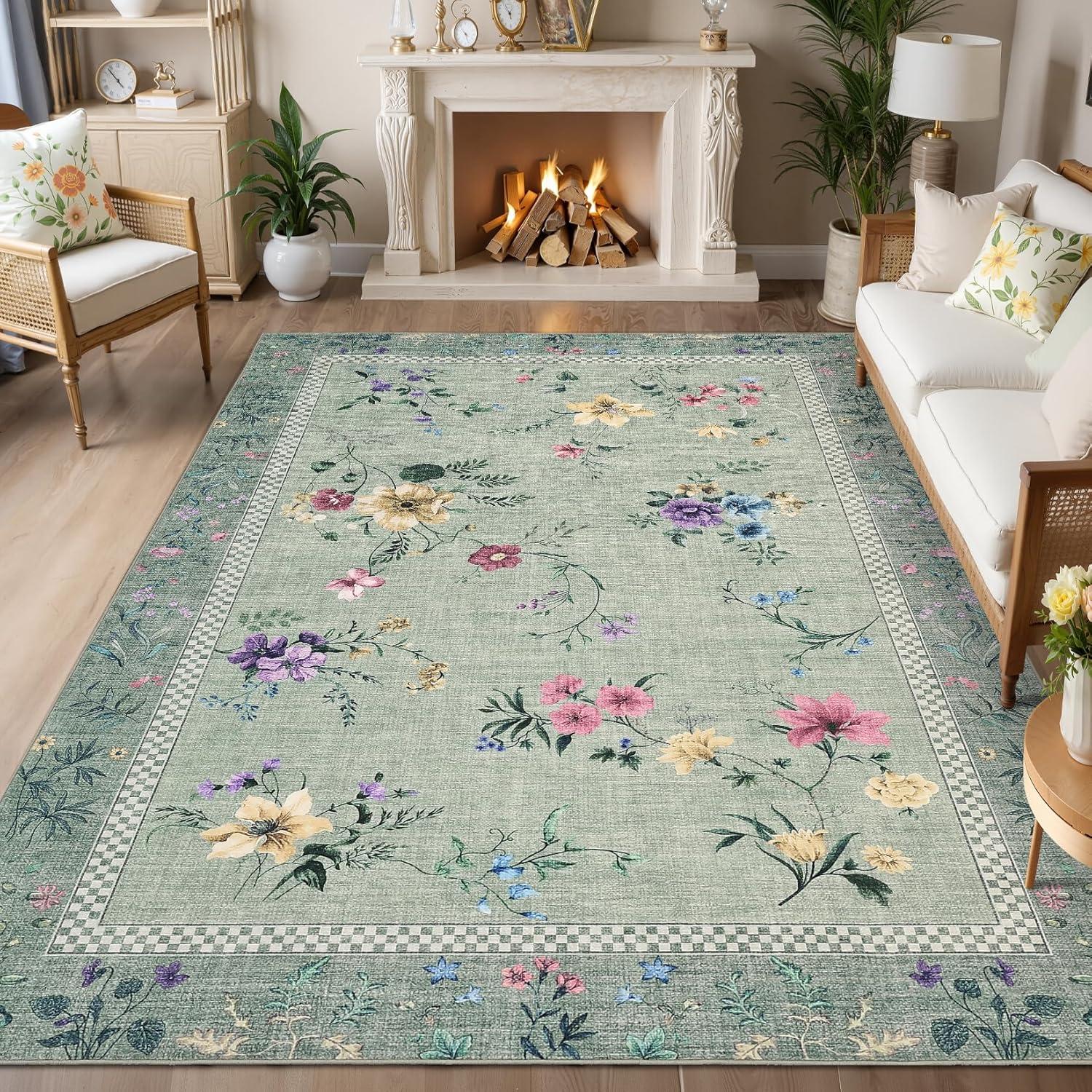 image:imageGarvee Floral Runner for Hallways Non Slip 2x6 Washable Kitchen Runner Rug Vintage Soft Ultra Thin Low Pile Carpet Mat for Girls Bedroom Bedside Laundry Bathroom Indoor Farmhouse Entryway Rugs PinkVintage Floralgreen