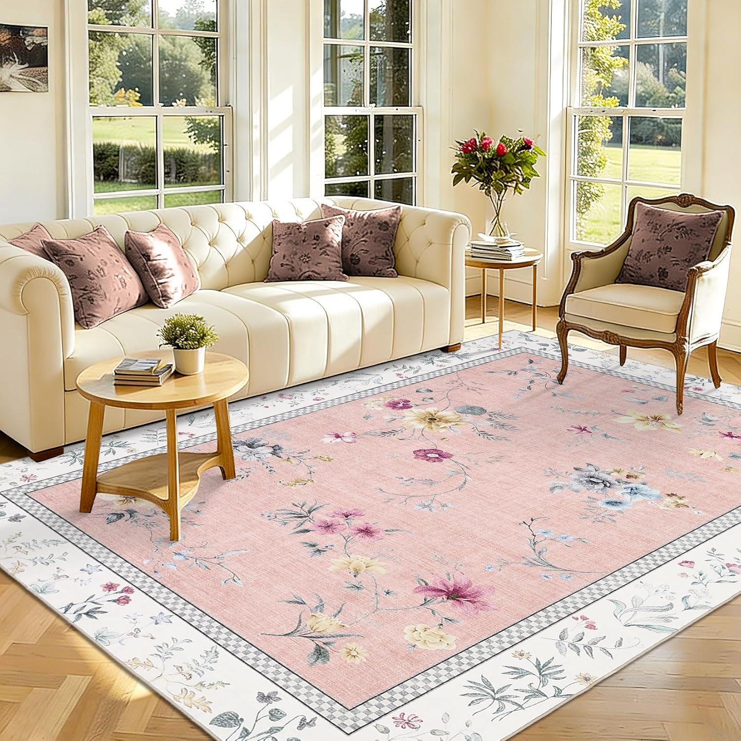 image:imageGarvee Floral Runner for Hallways Non Slip 2x6 Washable Kitchen Runner Rug Vintage Soft Ultra Thin Low Pile Carpet Mat for Girls Bedroom Bedside Laundry Bathroom Indoor Farmhouse Entryway Rugs PinkVintage Floralpink