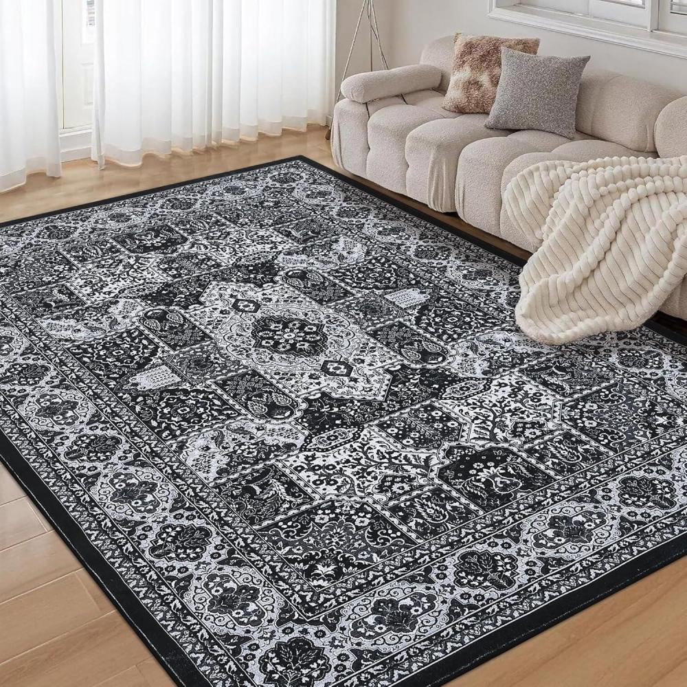 image:imageGarvee 5x7 ft Modern Geometric Trellis Area Rug Large Boho Machine Washable Rugs Vintage Medallion Distressed Indoor Accent Stain Resistant NonSlip Floor Cover Carpet for Living Room BedroomBlueBlack