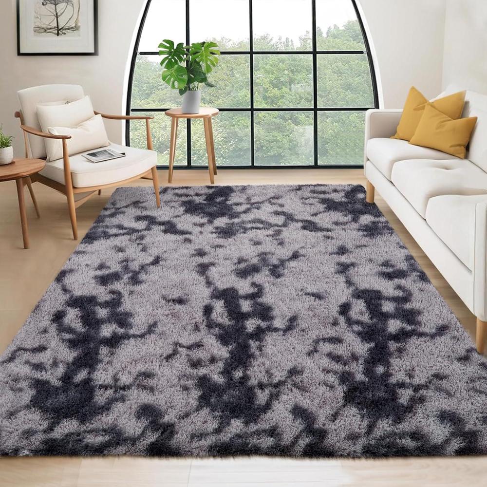 image:imageGarvee 8x10 Area Rug for Living Room Fluffy Shag Soft Washable Rugs Large Fuzzy Plush Indoor Carpet for Bedroom Nursery Playroom Kids Girls Boys Room Tiedye Black GreyTiedye Dark Grey