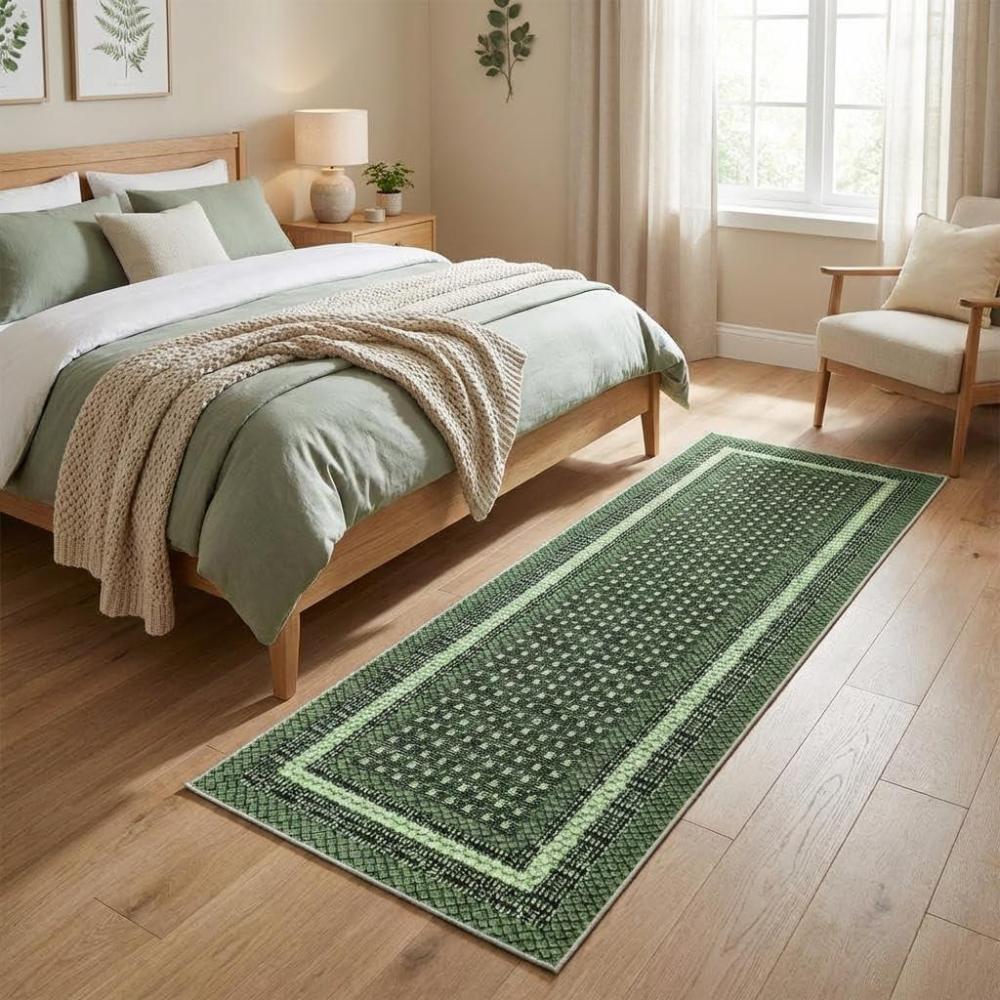 image:imageGarvee 8x10 Washable Rugs for Living Room Braided Print Modern Bedroom Rugs with Non Slip Backing Low Pile Large Under Table Rug for Dining Room Office Contemporary Home Decor Rug BrownBraided Printgreen