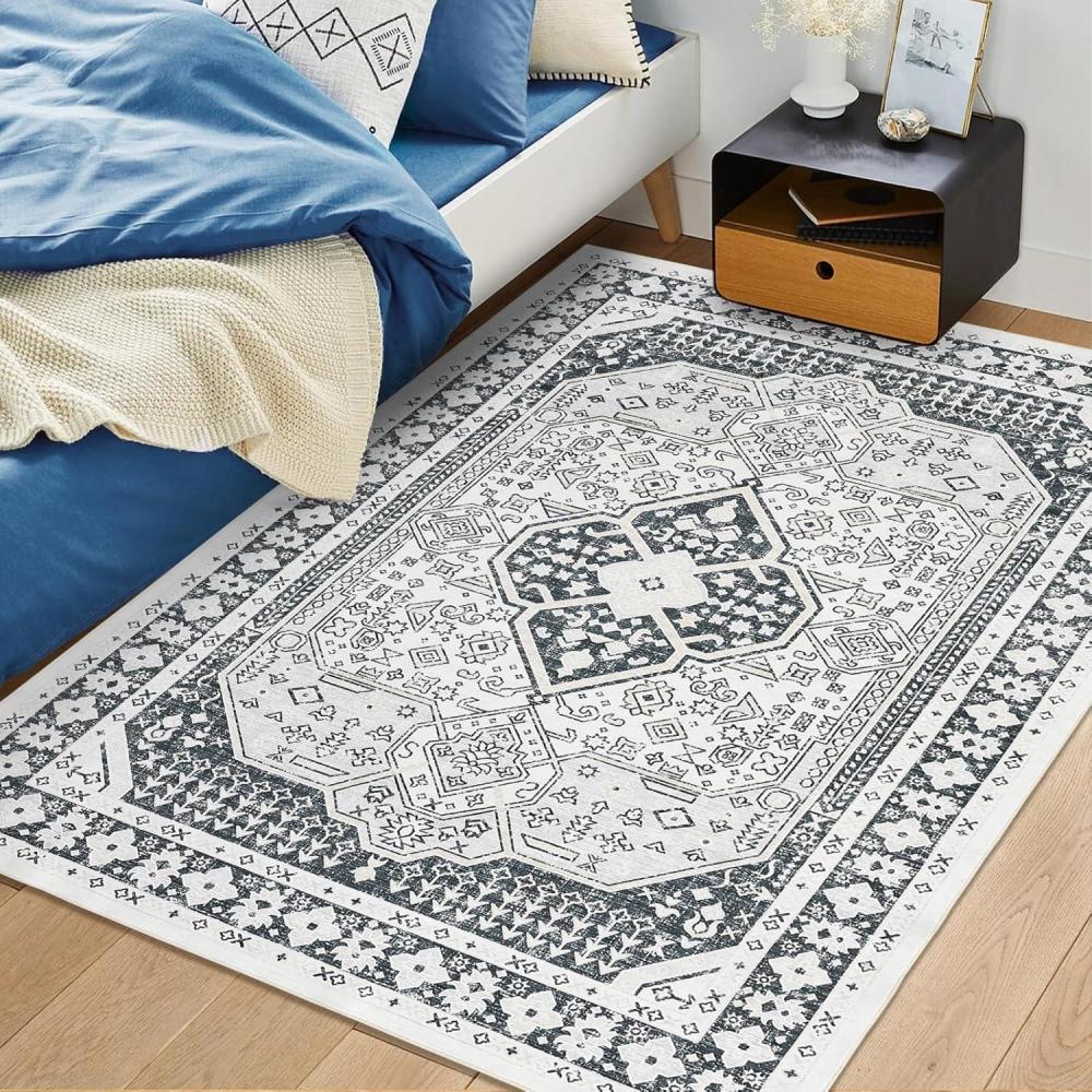image:imageGarvee 8x10 ft Vintage Boho Printed Area Rugs for Living Room Stain Resistant Washable Rug Large Soft Low Pile Carpet for BedroomDining RoomKitchenNurseryNonSlip BackingBlue WhiteGrey