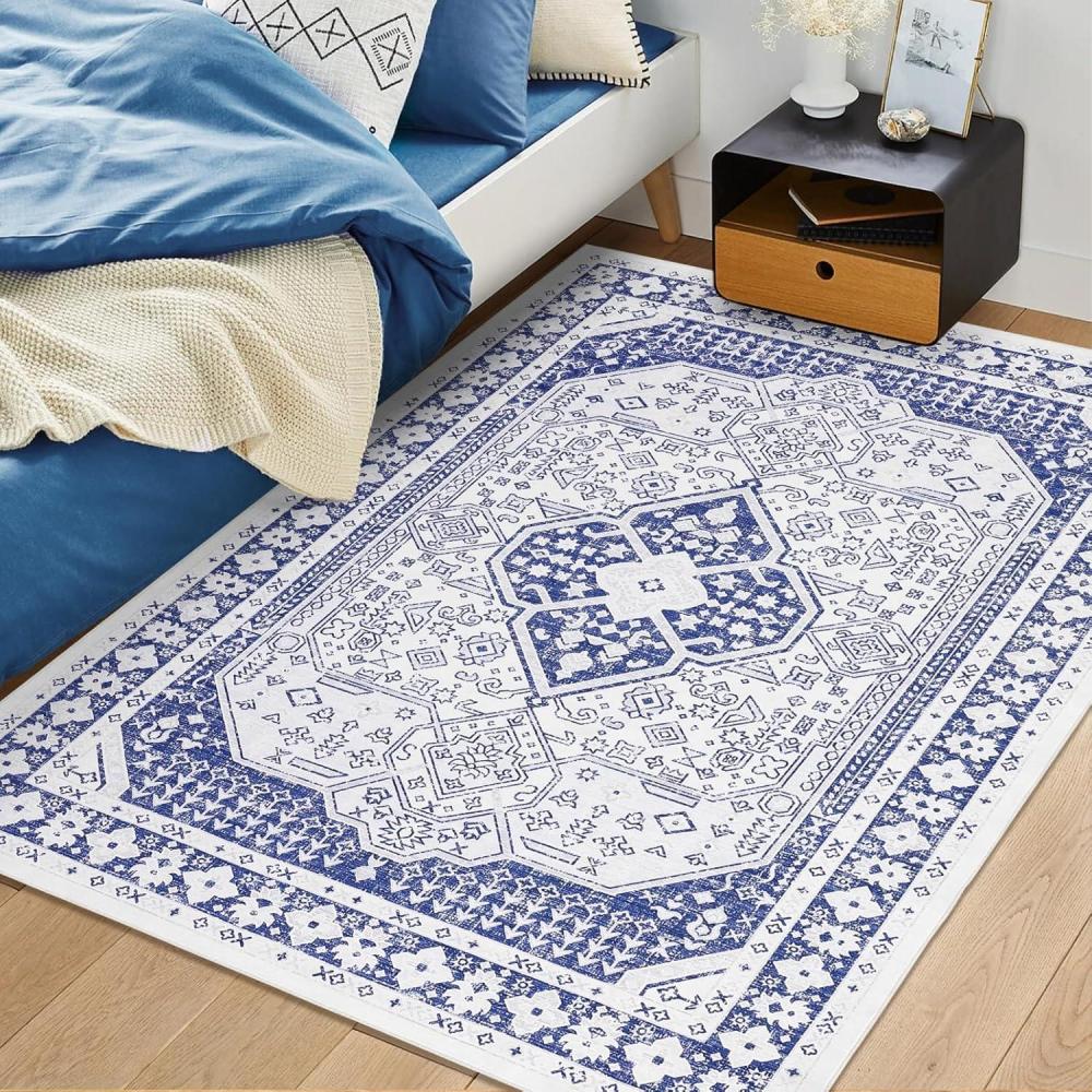 image:imageGarvee 8x10 ft Vintage Boho Printed Area Rugs for Living Room Stain Resistant Washable Rug Large Soft Low Pile Carpet for BedroomDining RoomKitchenNurseryNonSlip BackingBlue WhiteBlue