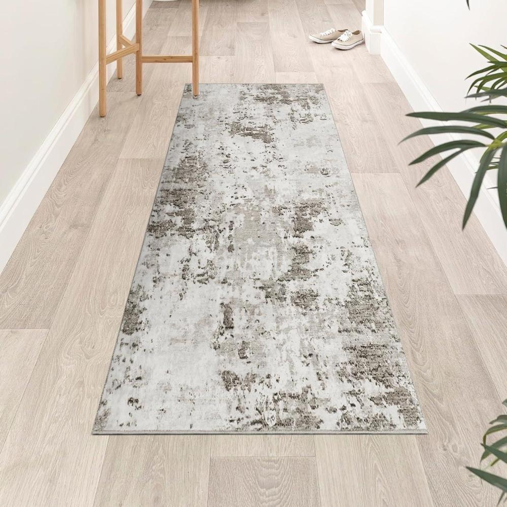 image:imageGarvee Abstract 2x6 Runner Rug Washable Non Slip Kitchen Runner Soft Modern Low Pile Area Rugs for Hallway Indoor Contemporary Accent Carpet for Bathroom Laundry Light GreyAbstract Moderntaupe Beige