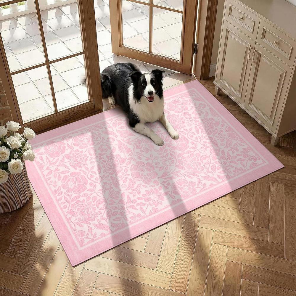 image:imageGarvee Blue Floral 2x6 Runner Rug Washable Boho NonSlip Runner Rugs for Kitchen Vintage Flower Soft Low Pile Kitchen Rugs for Hallway Girls Room Kids Room playroom DormPink
