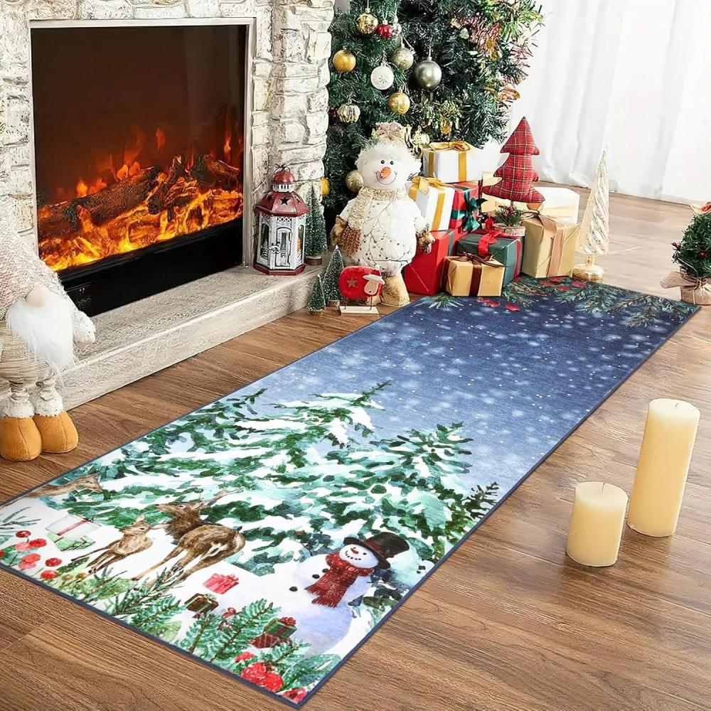 image:imageGarvee Christmas Living Room Rug 8x10 Non Slip Washable Area Rugs for Bedroom Christmas Trees Santa Claus Decorative Rugs Low Pile StainResistant Snowflake Festive Carpet for Nursery Dining Room BlueBlue